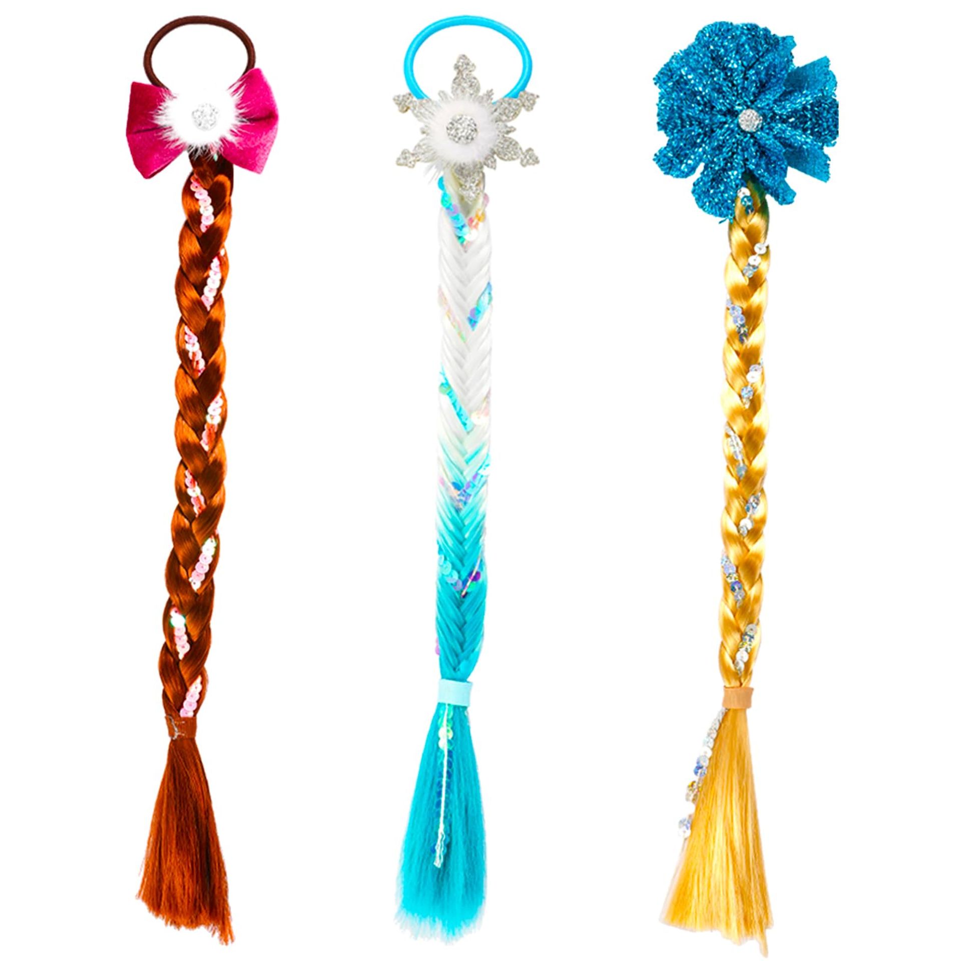 Enchanting Girl's Princess Hair Extensions Set - Braided Wigs & Bows for Cosplay