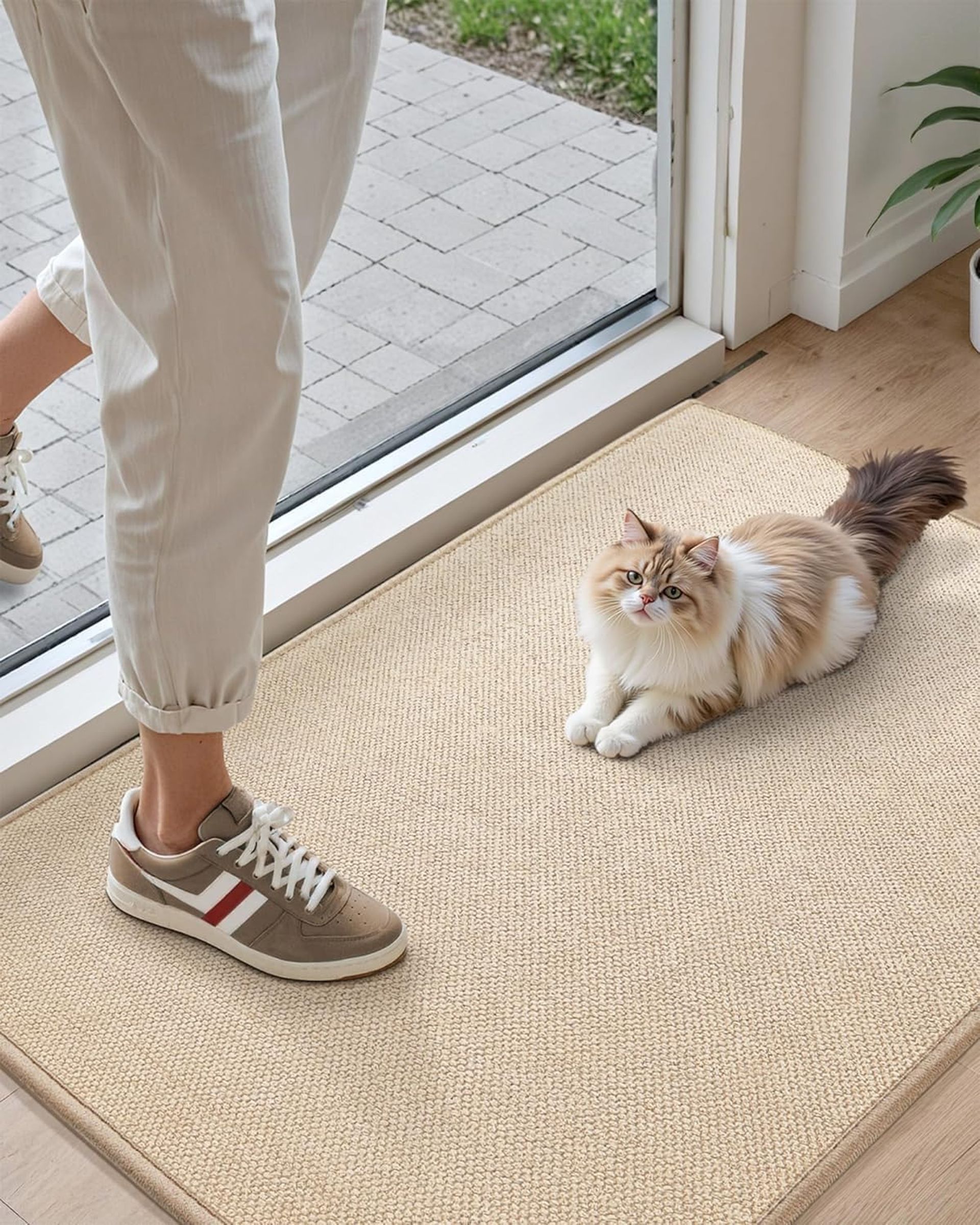 Indoor Door Mat Non-Slip Dirt Trapper Washable Absorbent Entrance Rug Low Profile - Beige 44x76cm