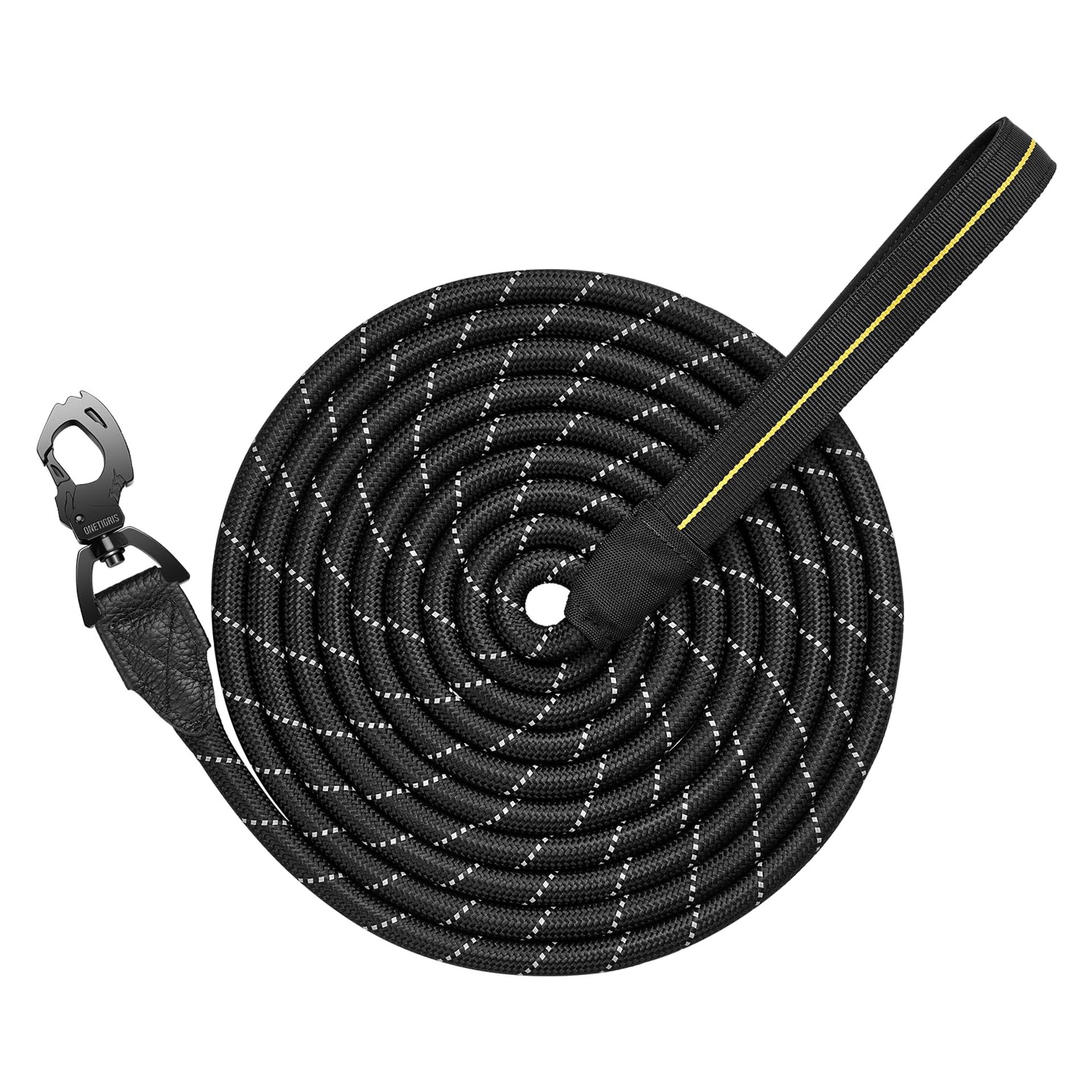 15FT Long Line Dog Training Lead with Padded Handle & Reflective Stitching - Heavy Duty Recall Lead for Large, Medium & Small Dogs