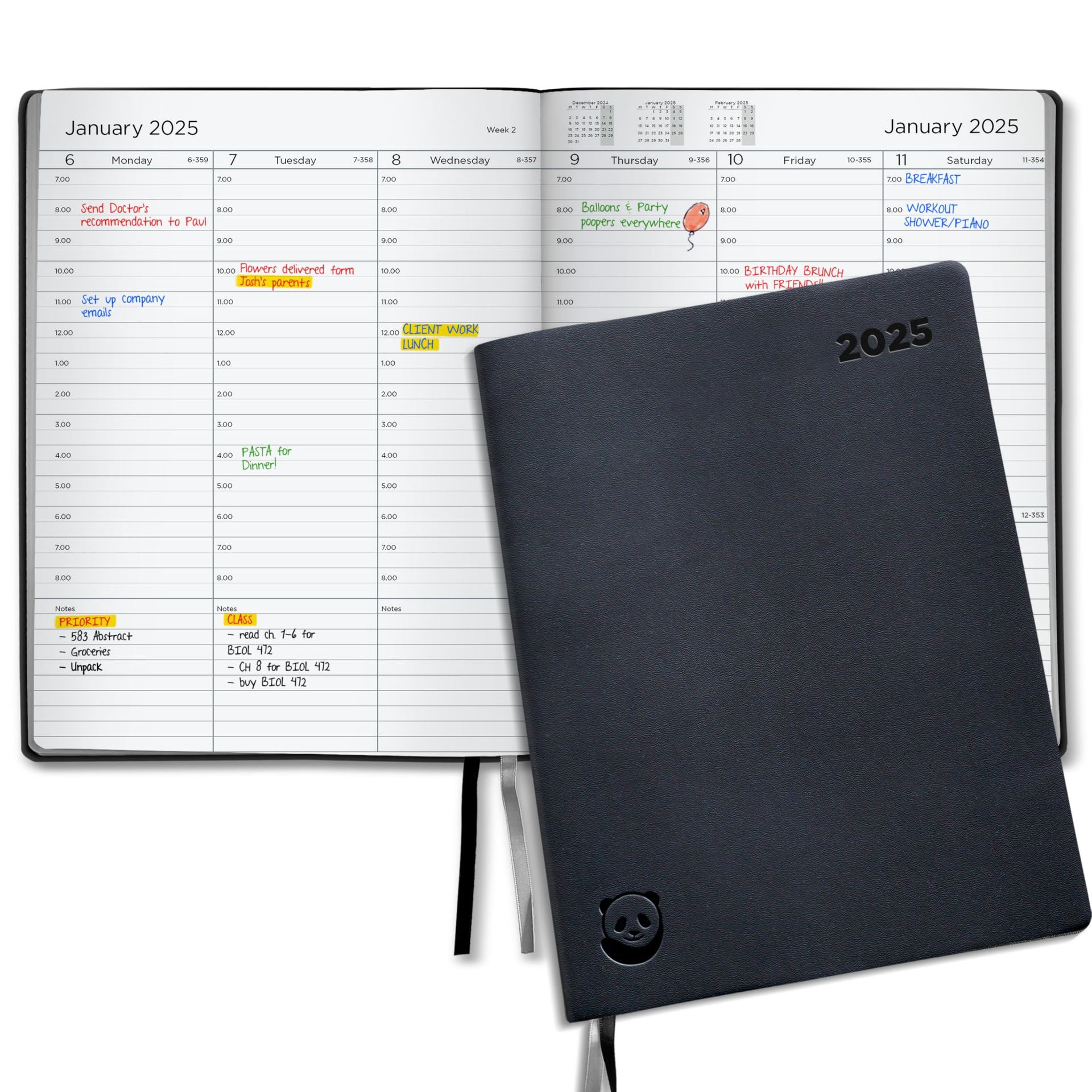 2025 A4 Silver Edition Diary – Week to View Planner with Gift Box