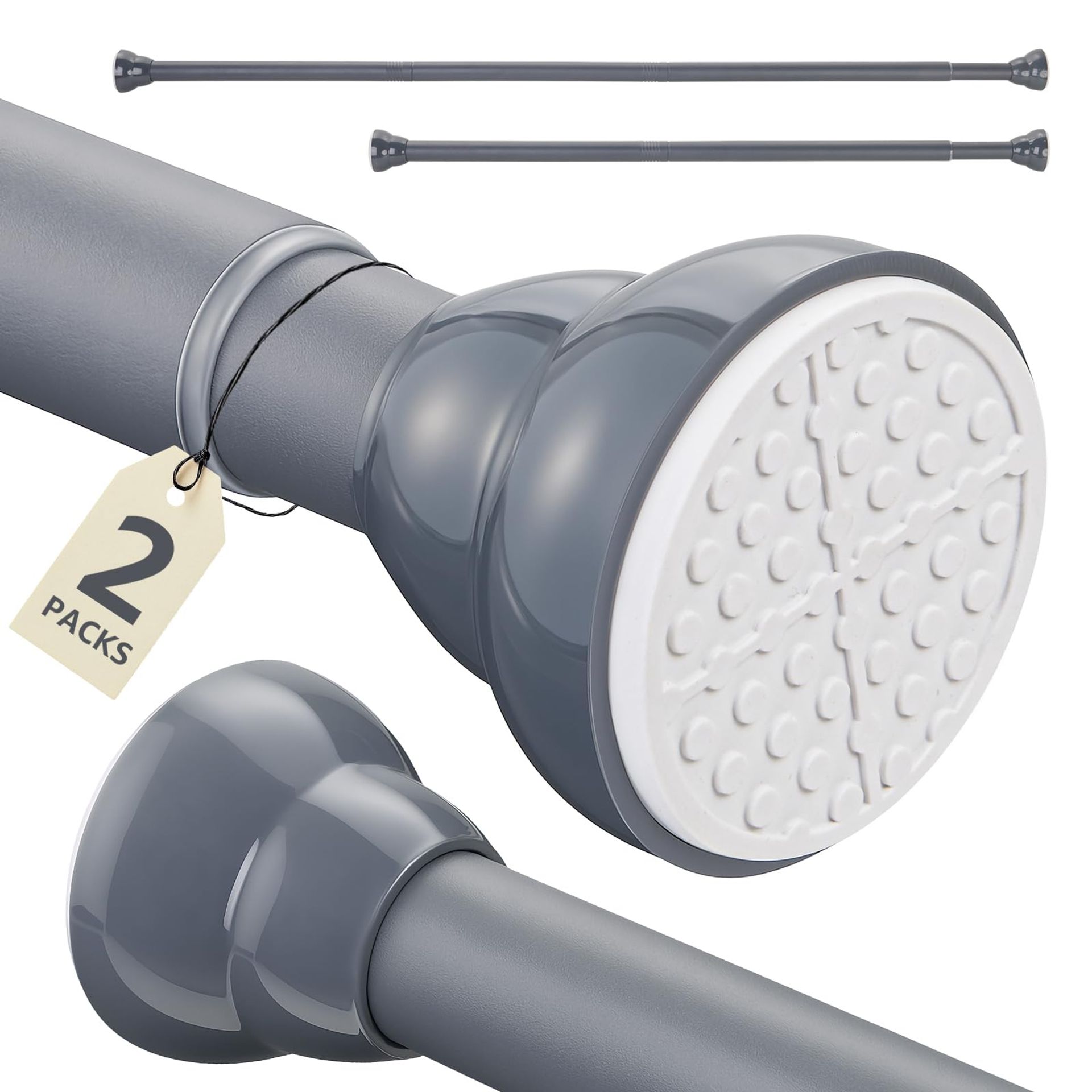 Extendable Shower Curtain Pole Set 2 Pack Stainless Steel No-Drill Adjustable Tension Rods for Bathroom, Window or Wardrobe - Grey 70-100cm+100-130cm
