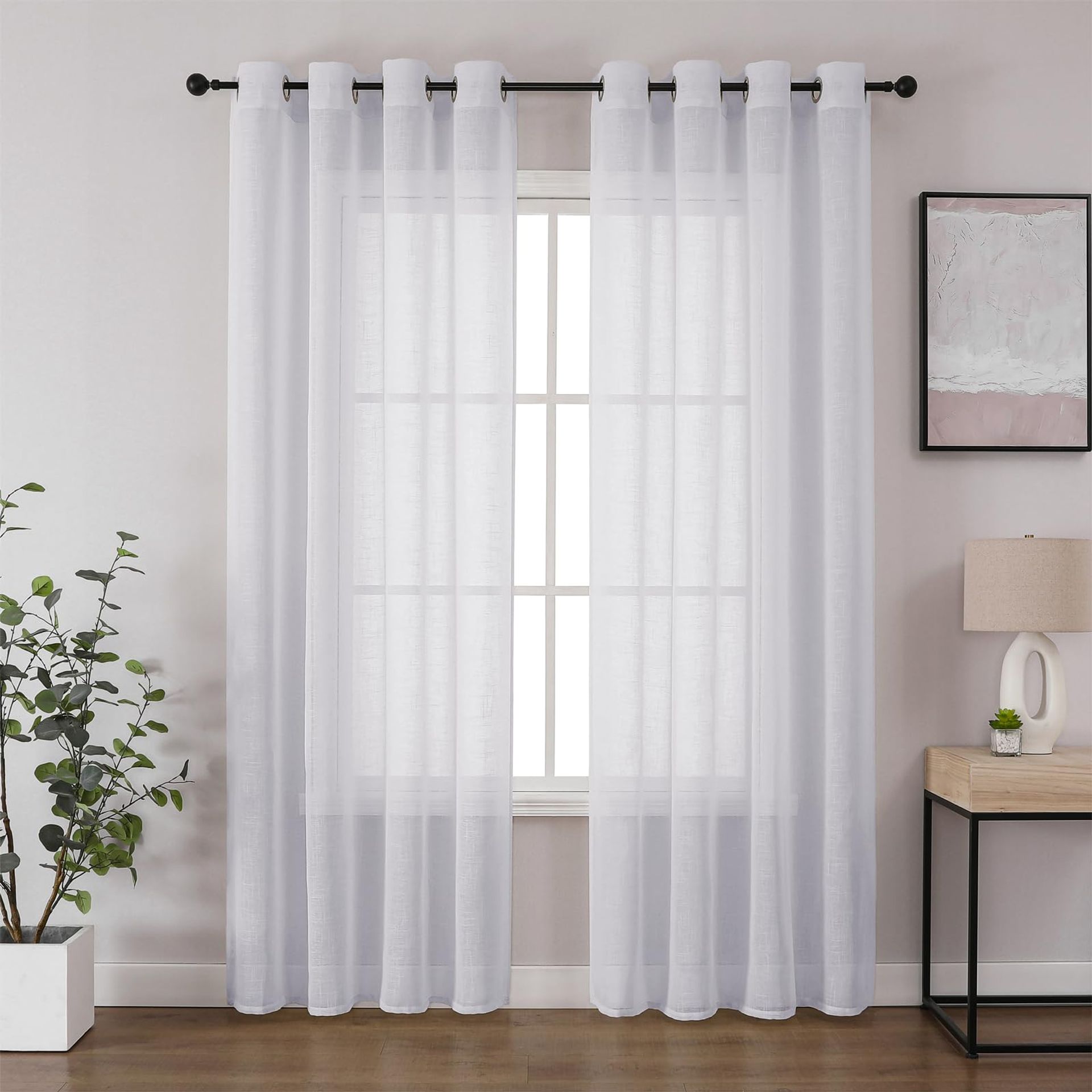 Voile Curtains 2 Panels Eyelet Design Sheer Linen Net for Windows Bedroom Kitchen Home Décor - White W55 x L72