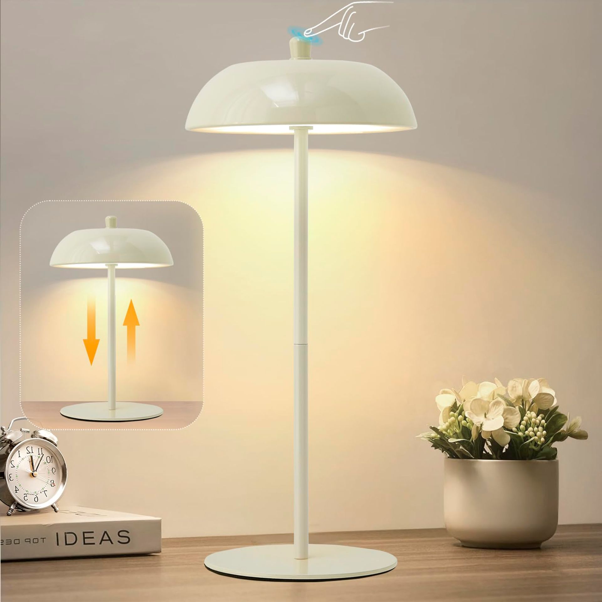 Cordless Rechargeable LED Table Lamp with Touch Control & 3 Brightness Levels – Wireless Bedside or Desk Lamp in White