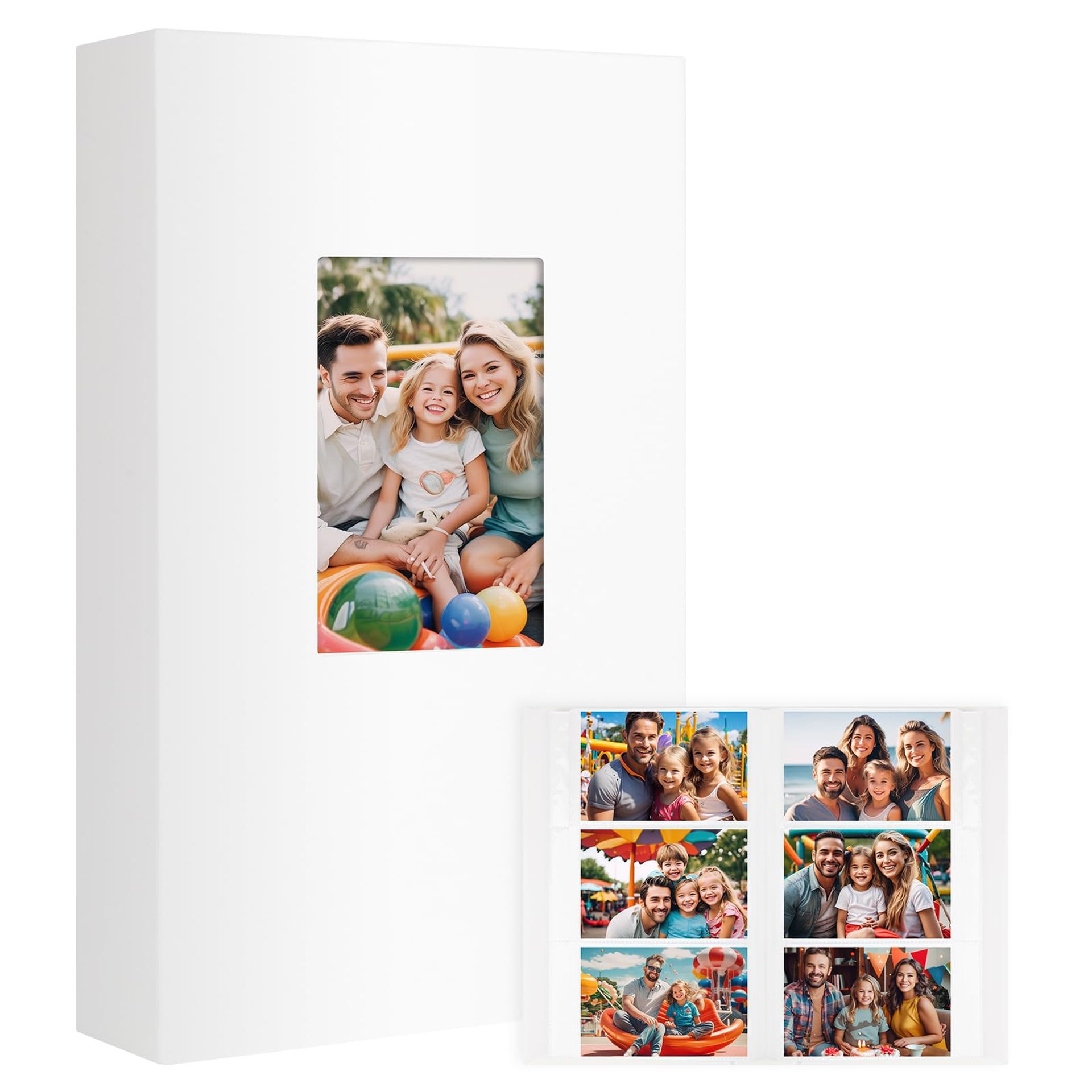 Large Capacity 6x4 Photo Album 360 Pockets Leather Cover with Front Window Acid-Free Pages - White Large