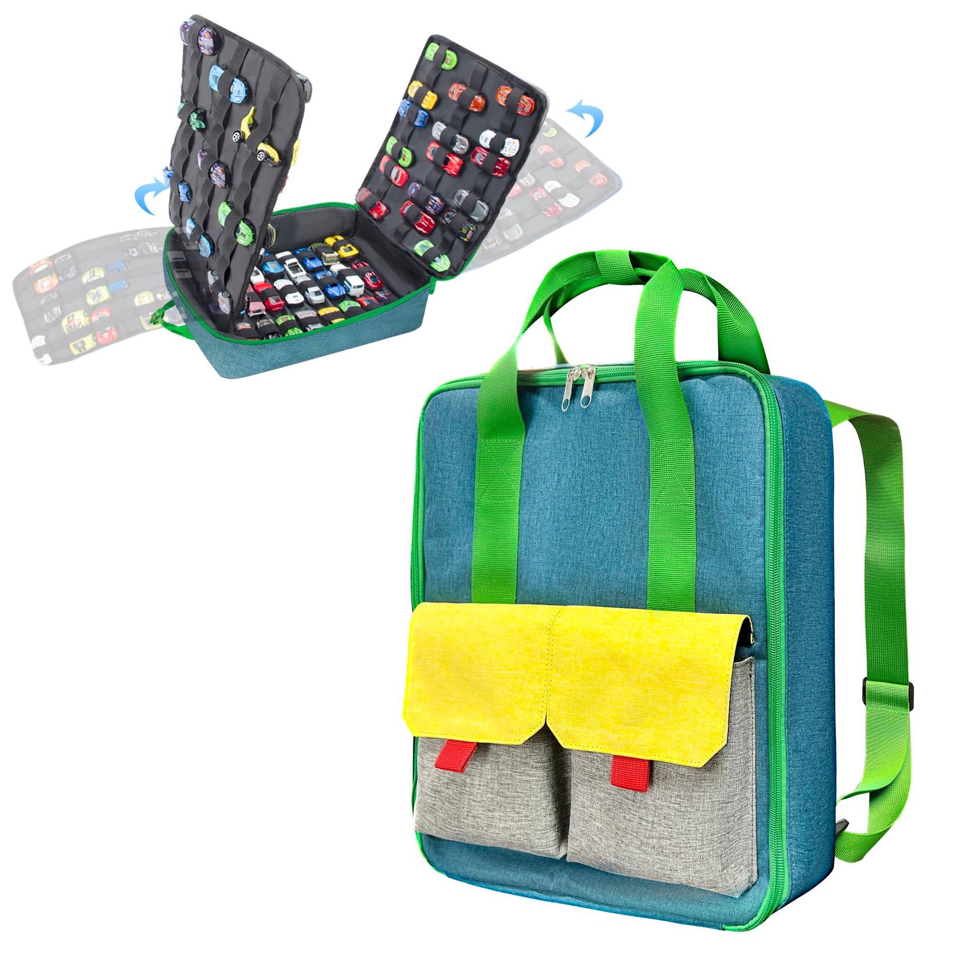 Ultimate Toy Cars Storage Case Dual Compartment with 4 Pages Holds 108 Cars - Blue YC24001