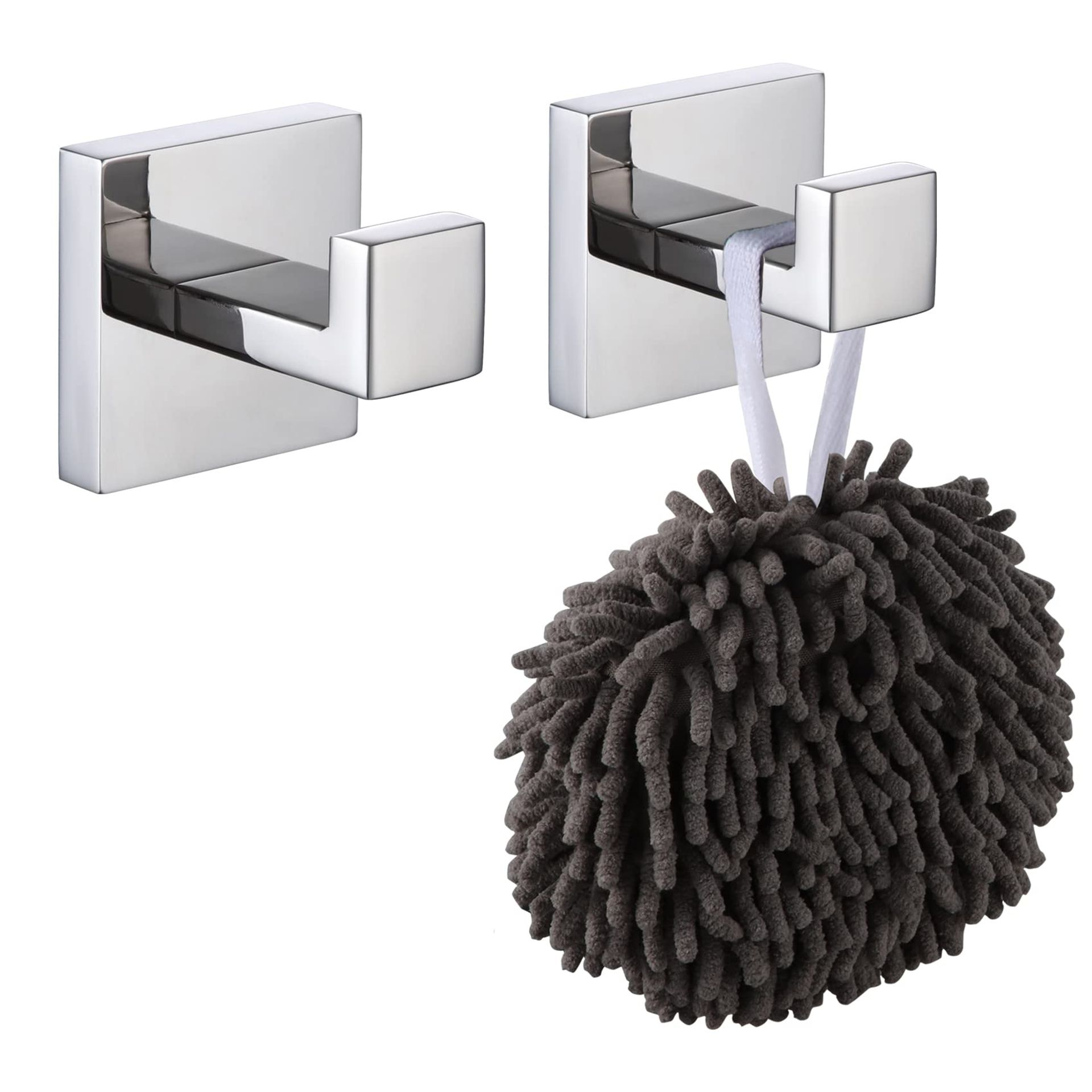 Bathroom & Coat Hooks Wall Mounted - Heavy Duty Stainless Steel Polished Chrome, Set of 2