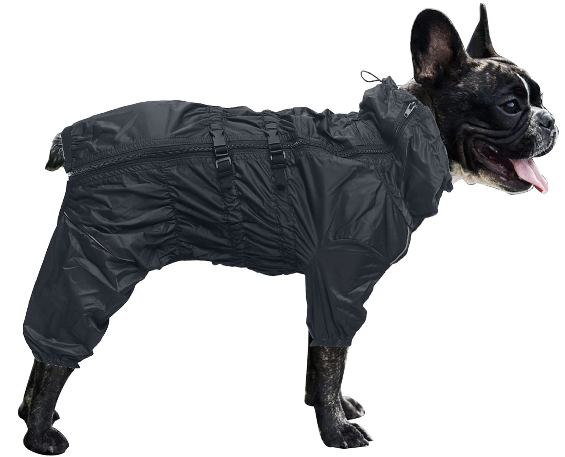 Waterproof Dog Raincoat with Legs and Reflective Stripes for Small to Medium Breeds - Black M