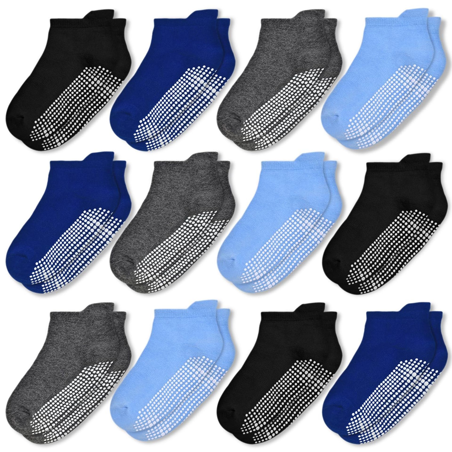 Toddler Baby Non-Slip Grip Socks 12 Pairs - Anti-Slip, Soft & Breathable for 6 Months-7 Years