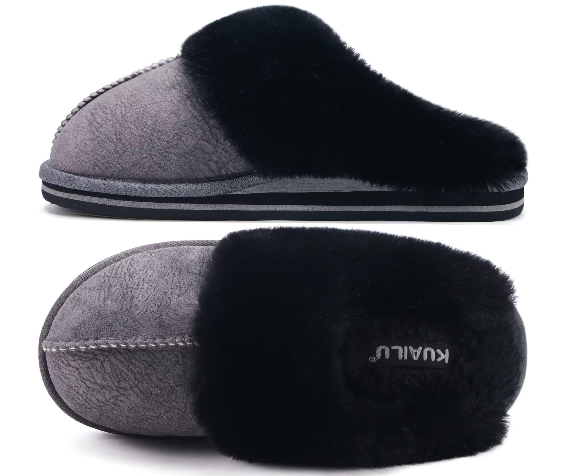Women's Plush Memory Foam Mule Slippers with Faux Fur Lining & Non-Slip Sole – Cosy Indoor Outdoor Winter House Shoes - Valentines
