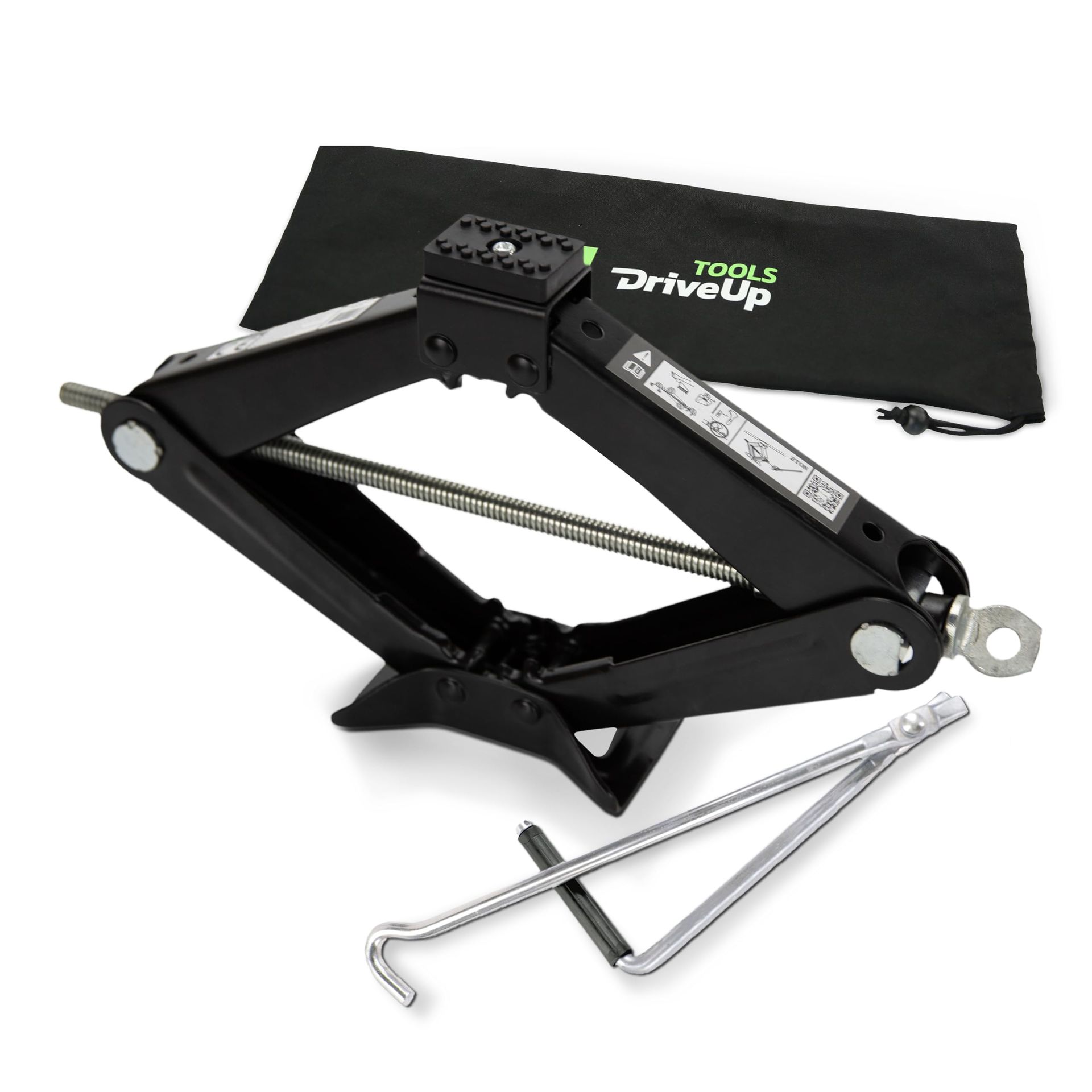 Car Scissor Jack Kit 2 Ton Capacity with Rubber Pad and Storage Bag - Black Model 123