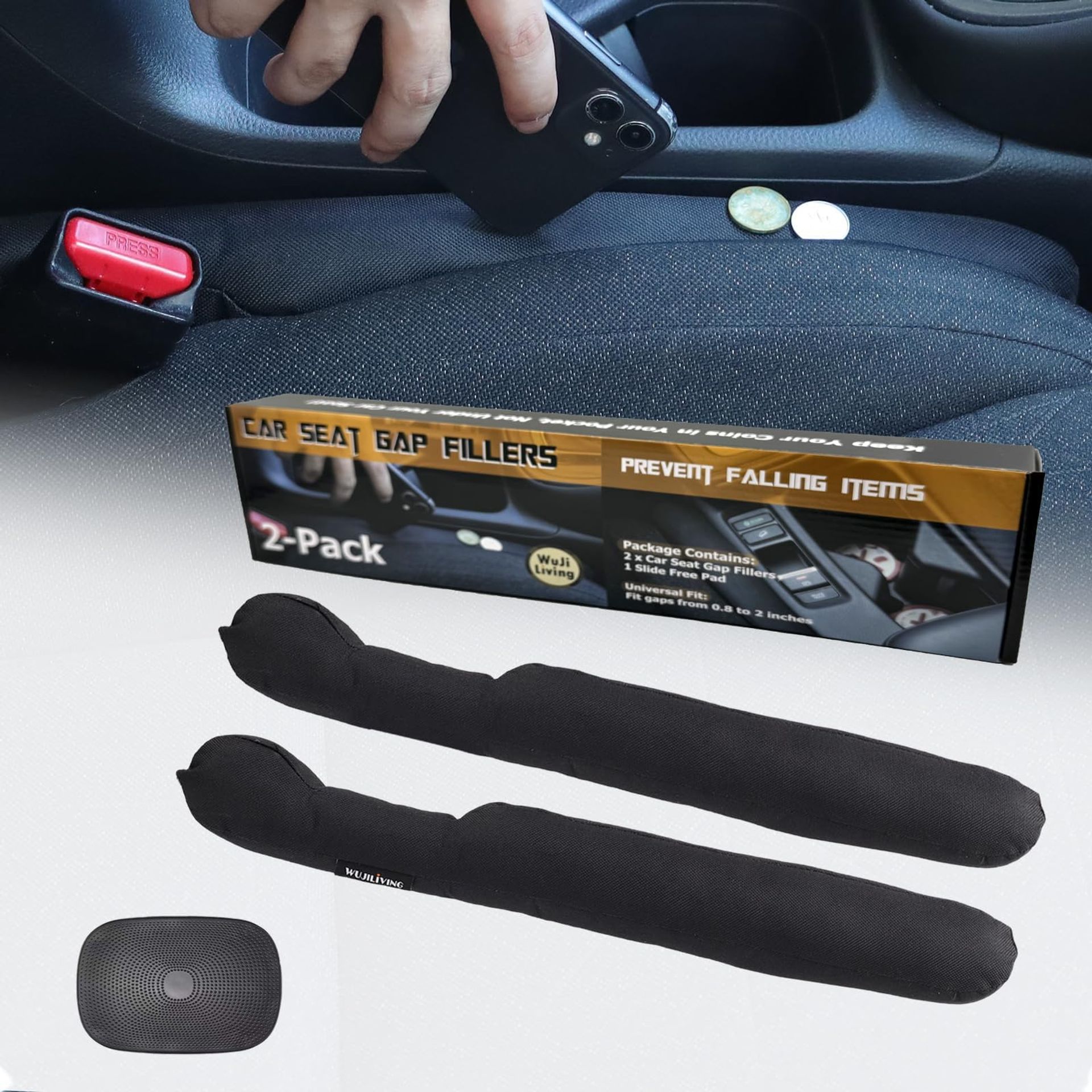 Thick Canvas Car Seat Gap Filler - 2 Pack, Prevents Falling Items, Waterproof, Slide-Free Pad, Outdoor Style