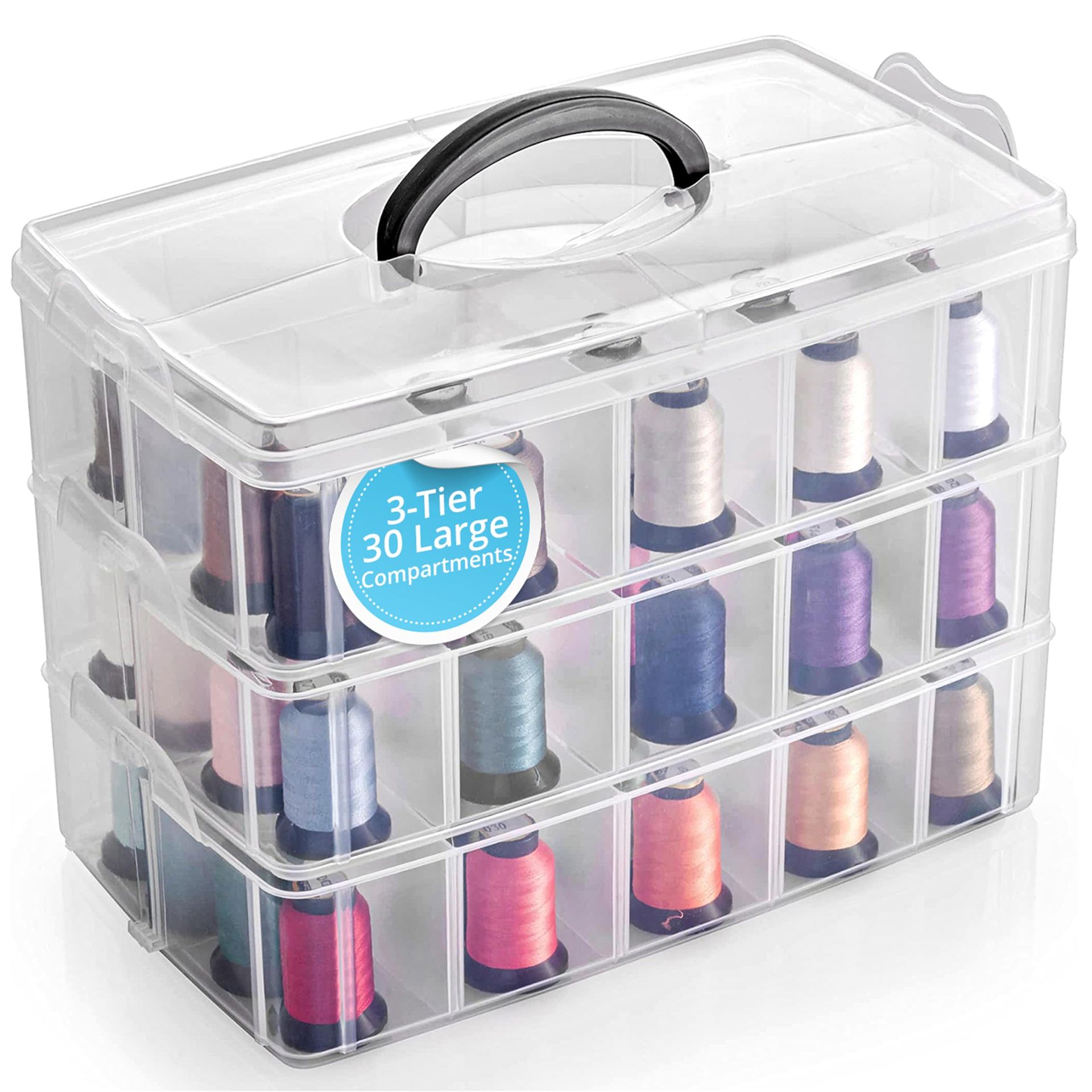 3-Tier Stackable Bead Organiser with Lids - 30 Adjustable Compartments for Crafts, Sewing, Toys - Portable Storage Box