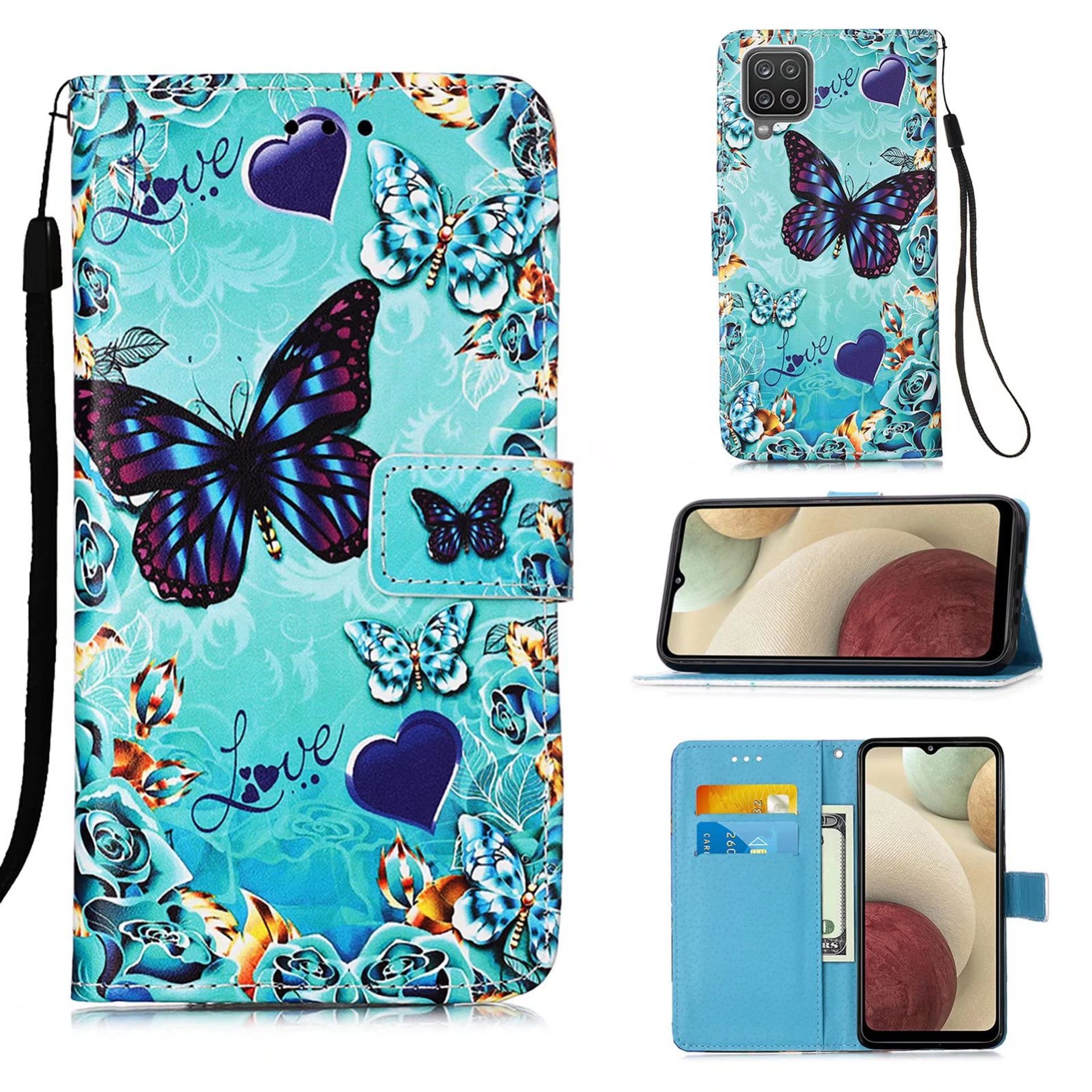 Flip Wallet Case for Xiaomi Redmi 9A with Card Slots & Screen Protector - Butterfly Design