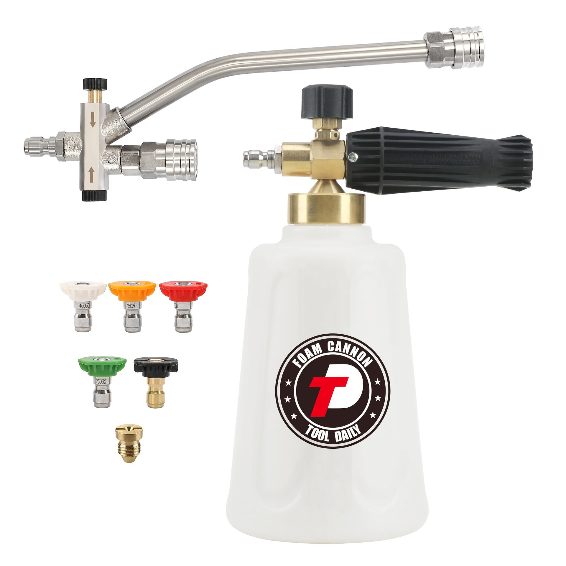 Foam Cannon for Pressure Washer Dual Tip Connector with 5 Spray Nozzles 3600 PSI - Black