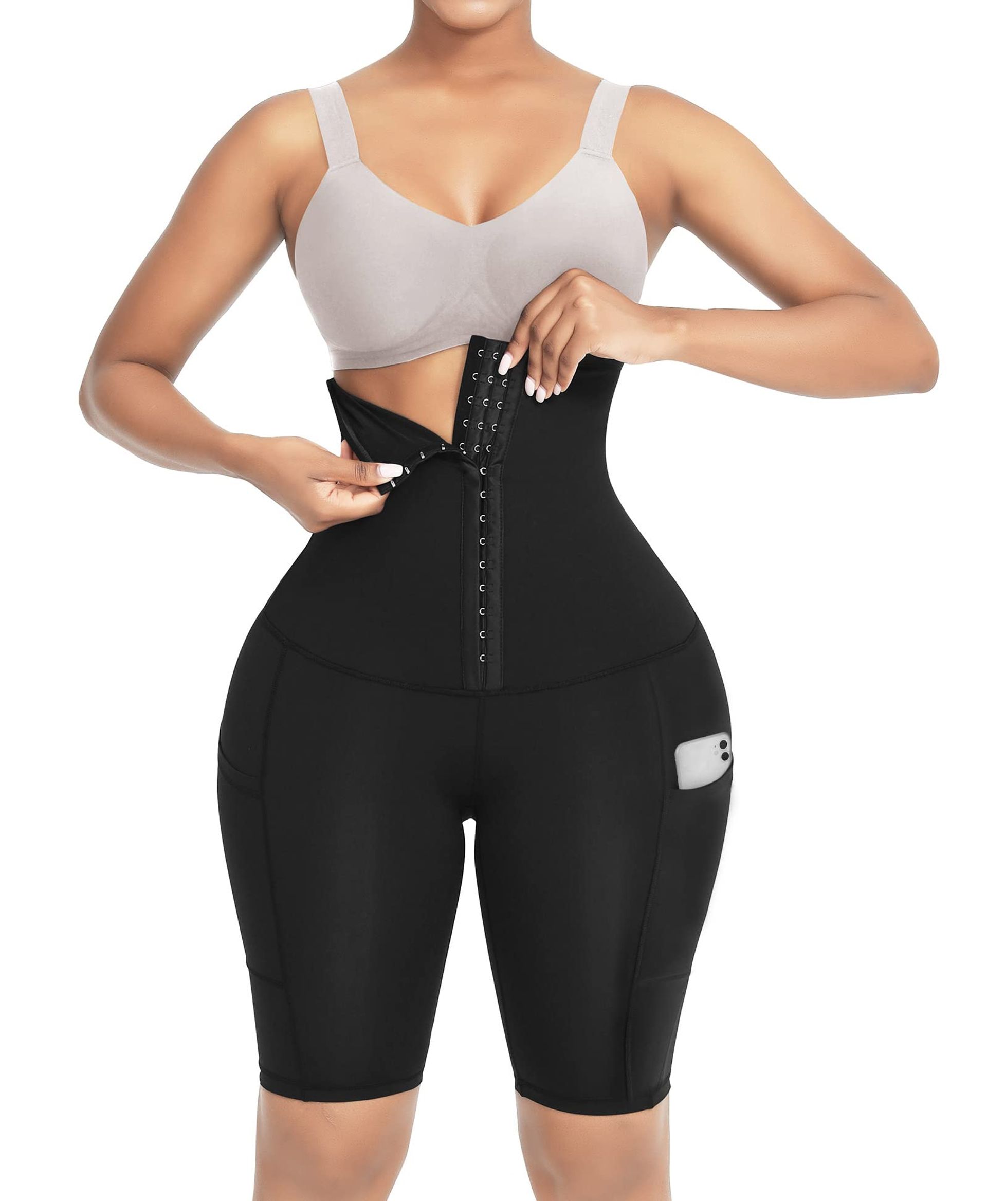 Women's Shapewear Shorts High Waist Tummy Control Body Shaper with Pockets Butt Lifter Thigh Slimmer - Black S - Valentines