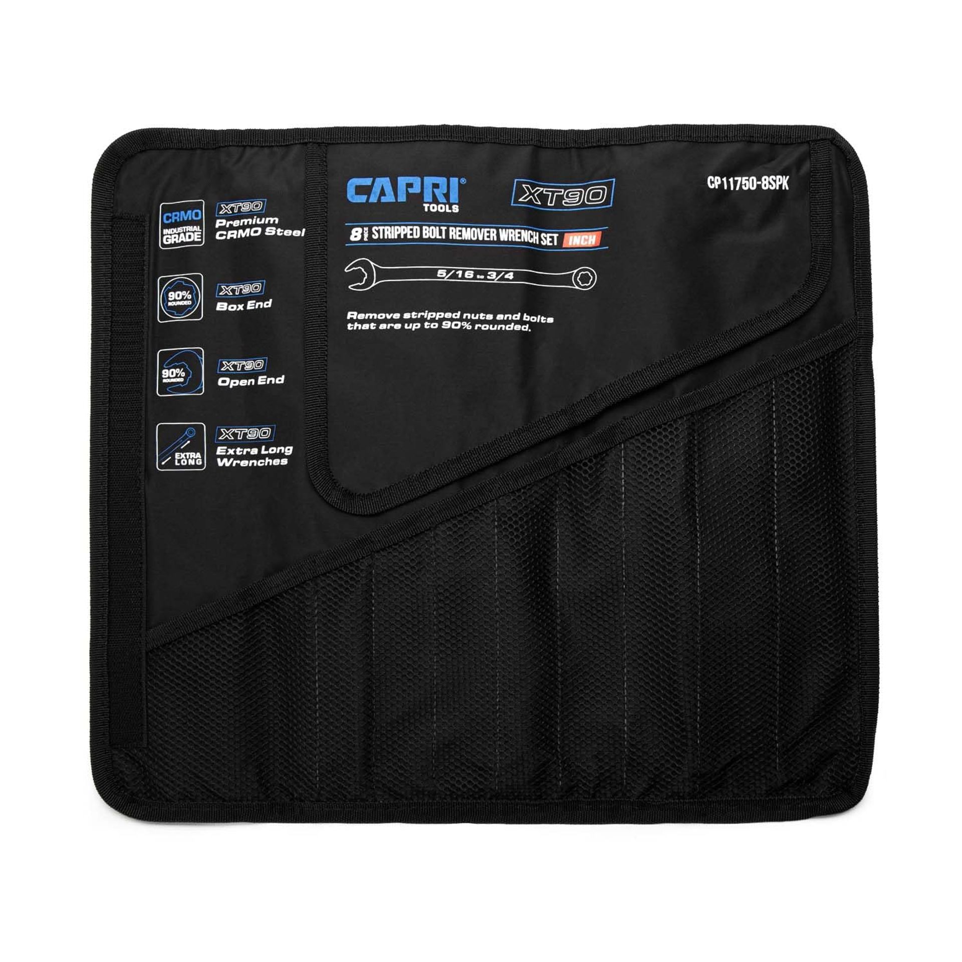 Wrench Roll Up Pouch Heavy Duty Canvas for Extra‑Long SAE Tools 8 Pockets - Black Deep Pocket