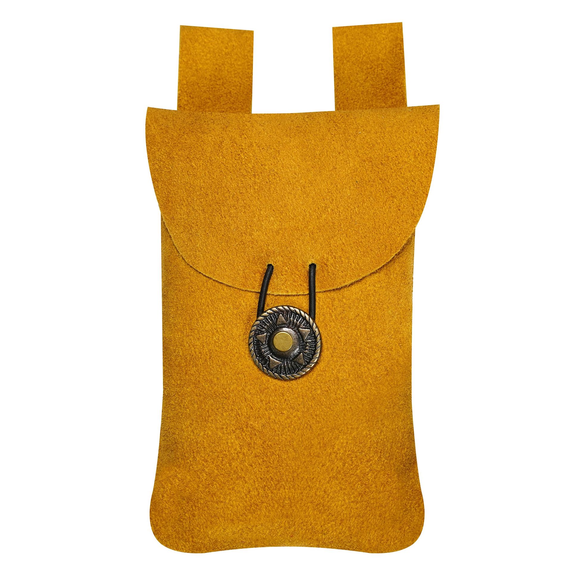 Medieval Renaissance Suede Belt Pouch for LARP, Cosplay & Reenactment - Yellow 7.2x4.7 in
