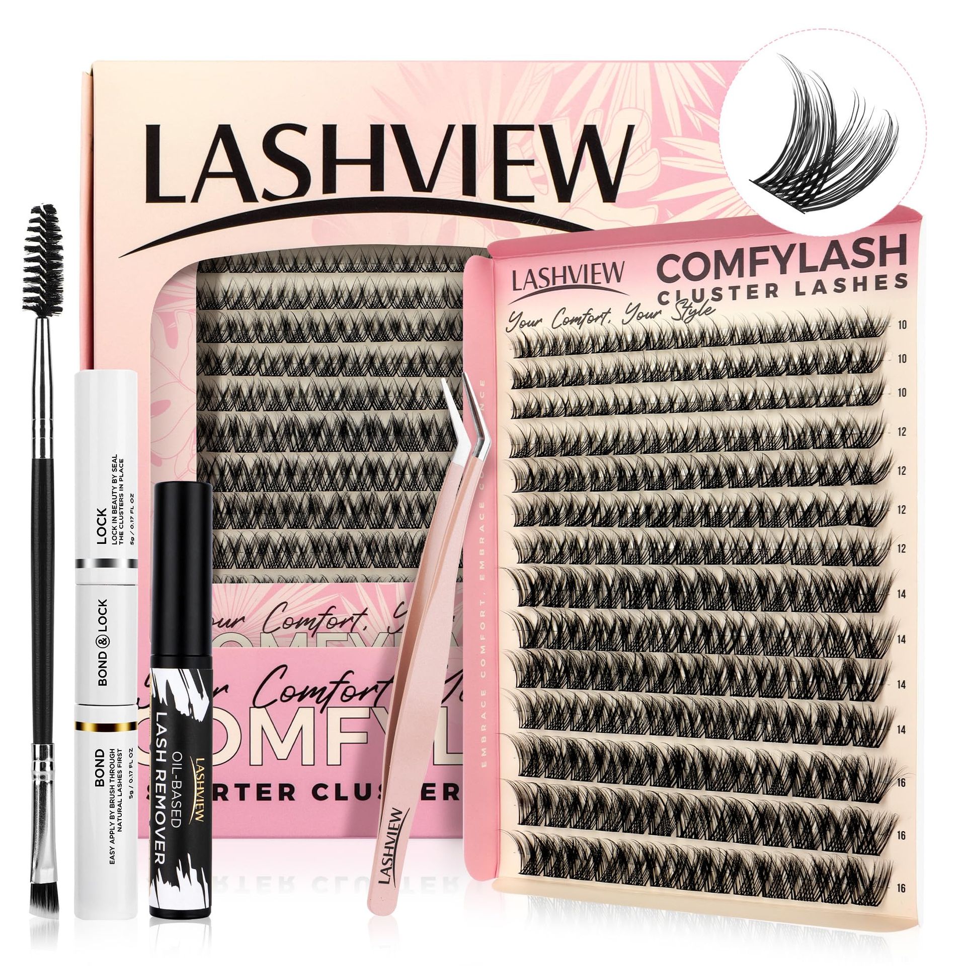 DIY Lash Extension Kit 182pcs with Bond, Seal & Remover - Natural Look Lashes