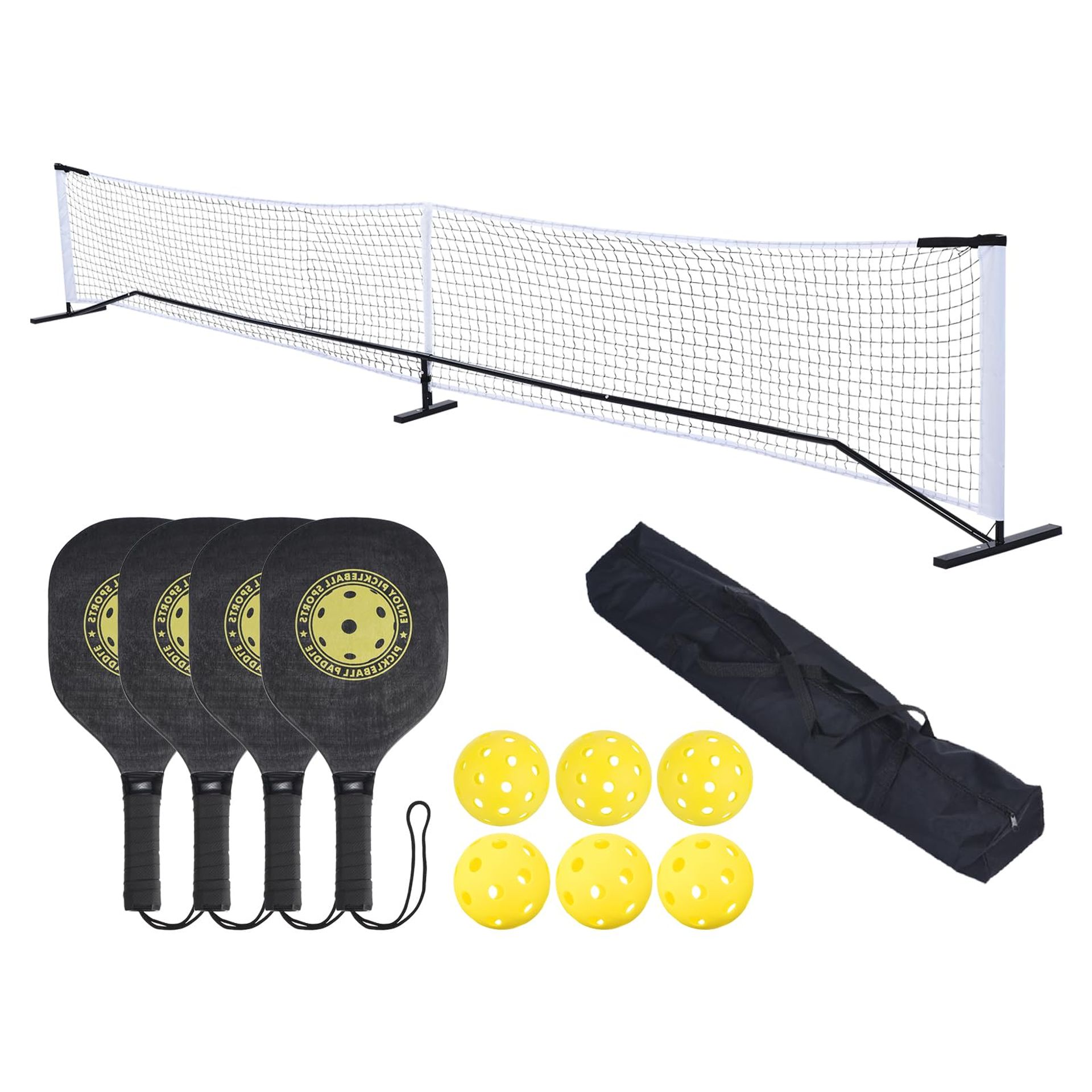 Portable Pickleball Net Set 22FT with 4 Paddles, 6 Balls & Carry Bag for Indoor & Outdoor Play