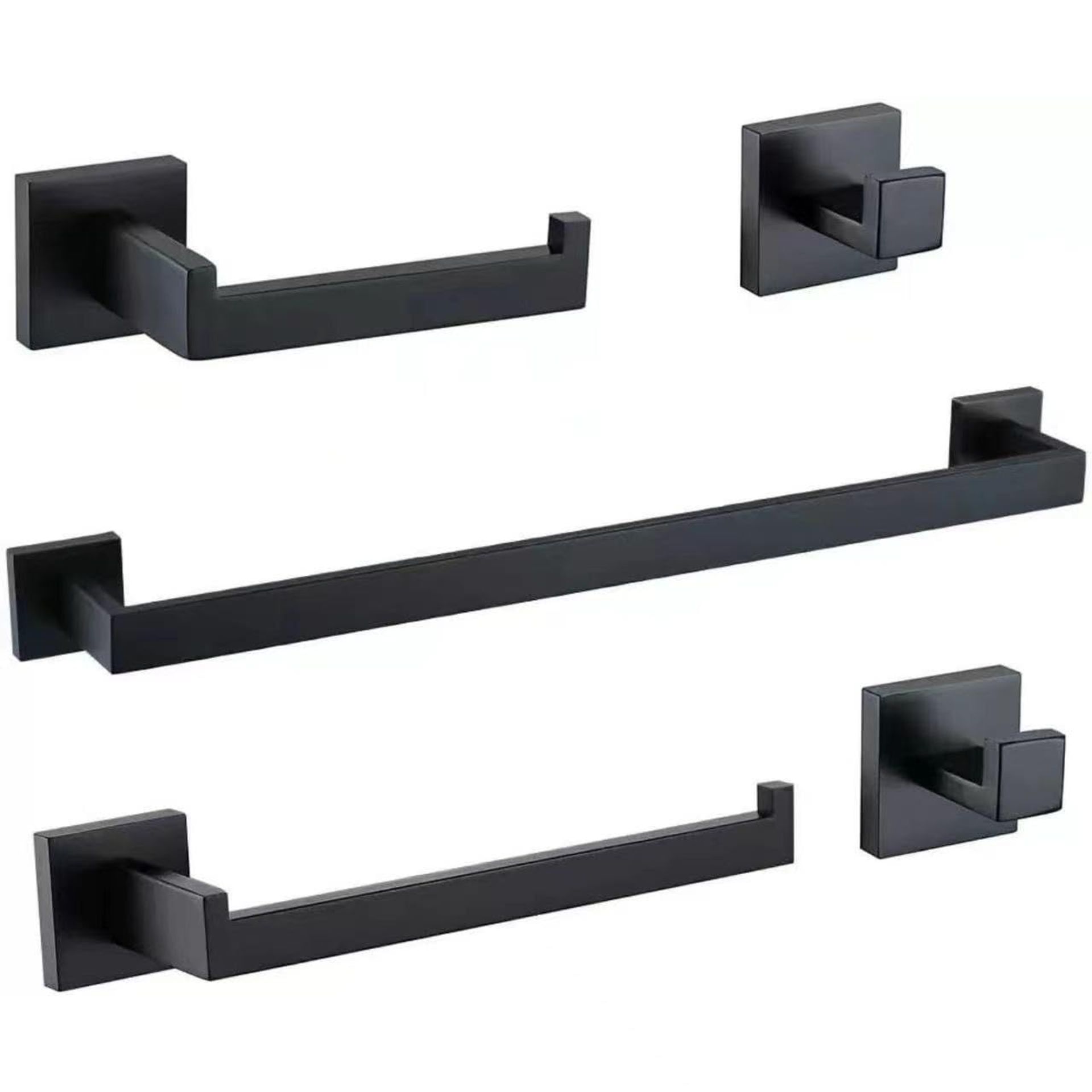 Bathroom Hardware Accessories Set with Towel Bar, Toilet Roll Holder & Robe Hook Wall Mounted - Black 5 Pieces