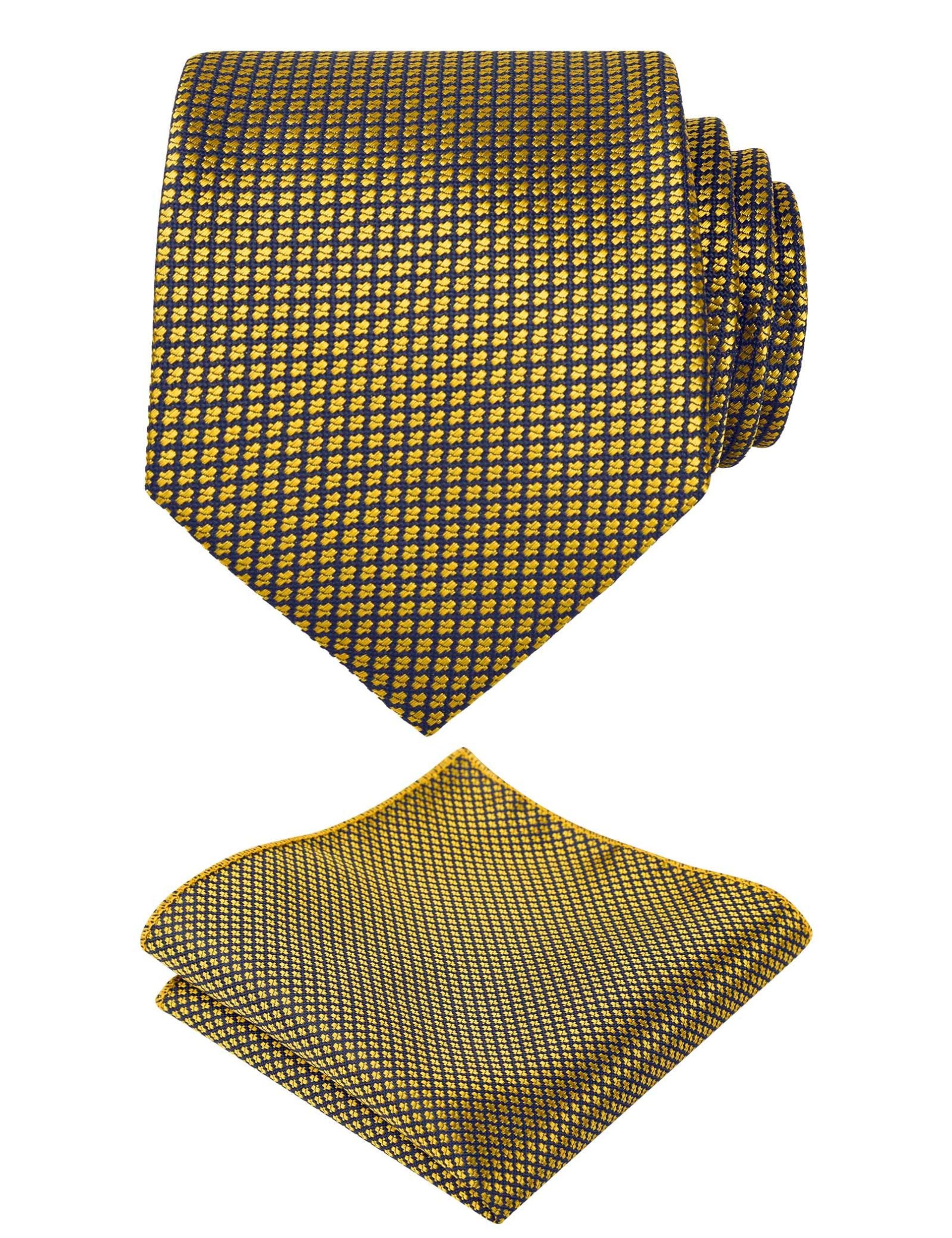 Alizeal Men's Yellow+Navy Tie & Hanky Set for Weddings & Parties - Classic Style