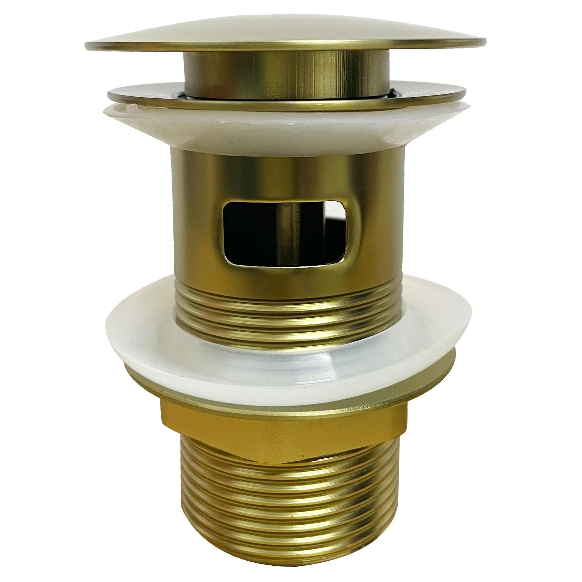 Gold Pop-up Basin Drain with Overflow - Slotted Click Clack Plug for Easy Operation and Cleaning