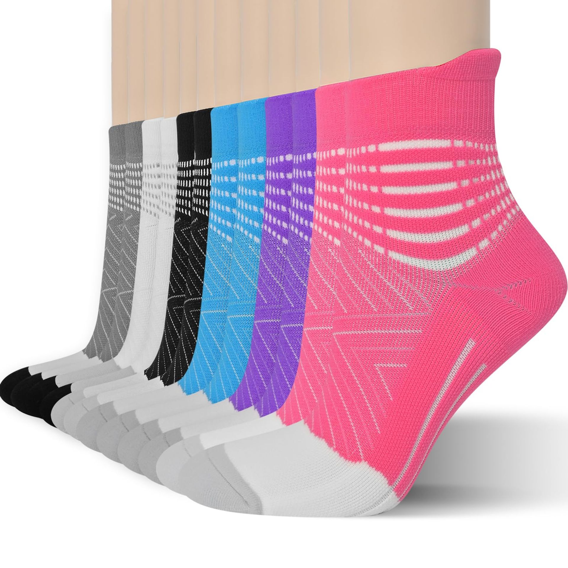 Compression Ankle Support Running Socks Coolmax Wicking Cushioned 6 Pairs for Men and Women - Assorted 6 Packs L