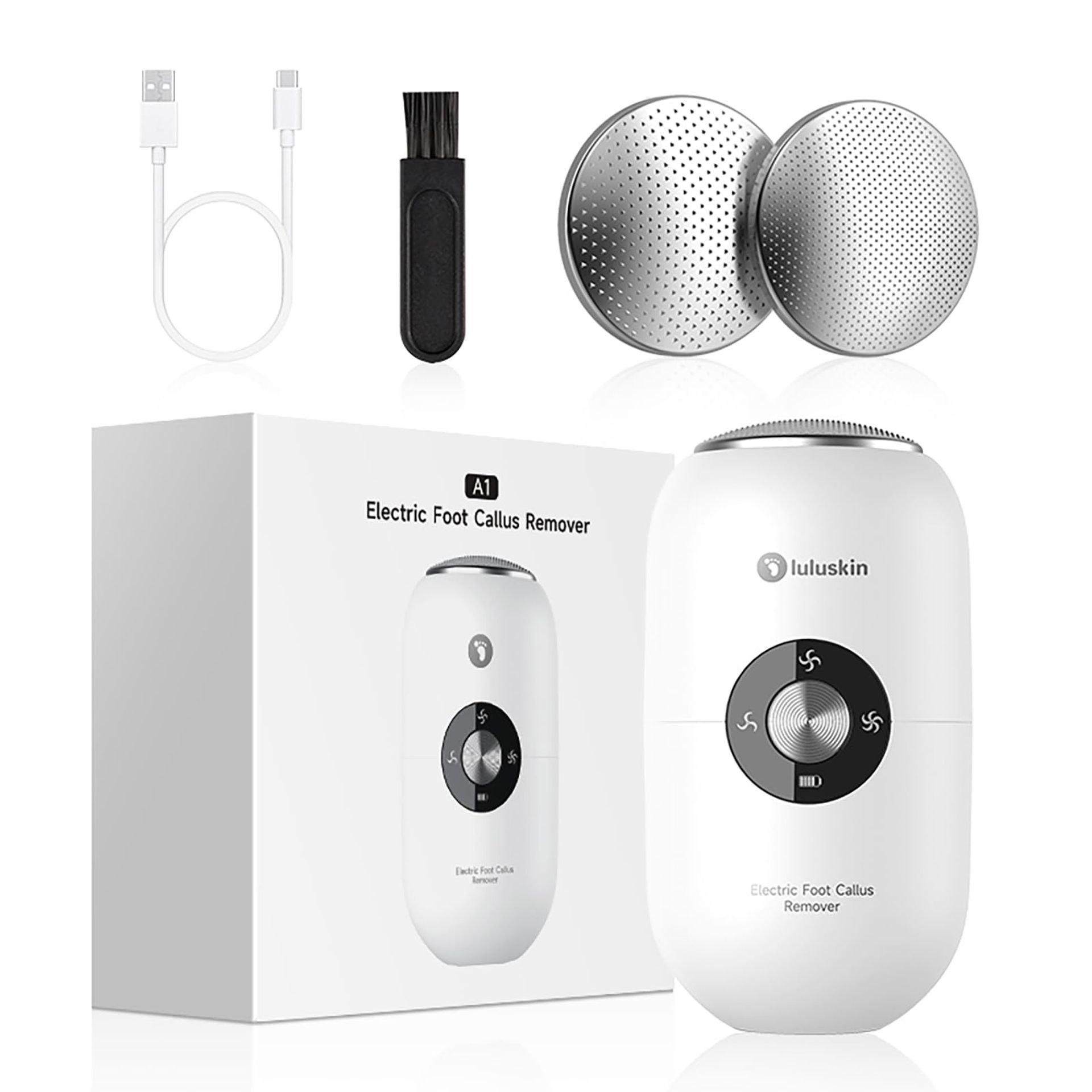 Electric Foot File Rechargeable Callus Remover with Metal Grinding Heads IPX6 Waterproof Pedicure Set - White 1 Count