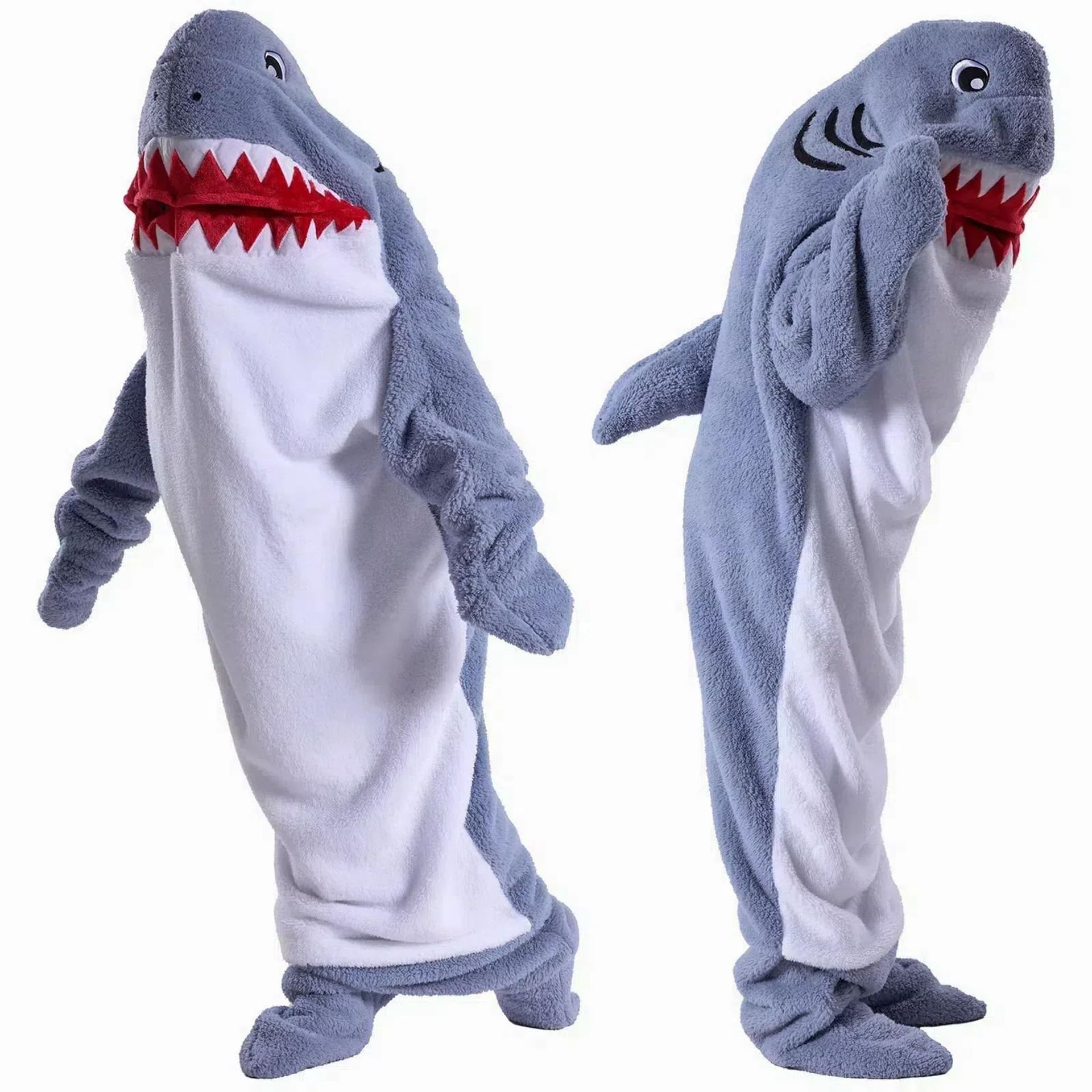 Shark Blanket Onesie for Kids & Adults, Soft Wearable Hoodie Costume, Cosy Shark Sleeping Bag in Dark Blue – Fun Gift Idea