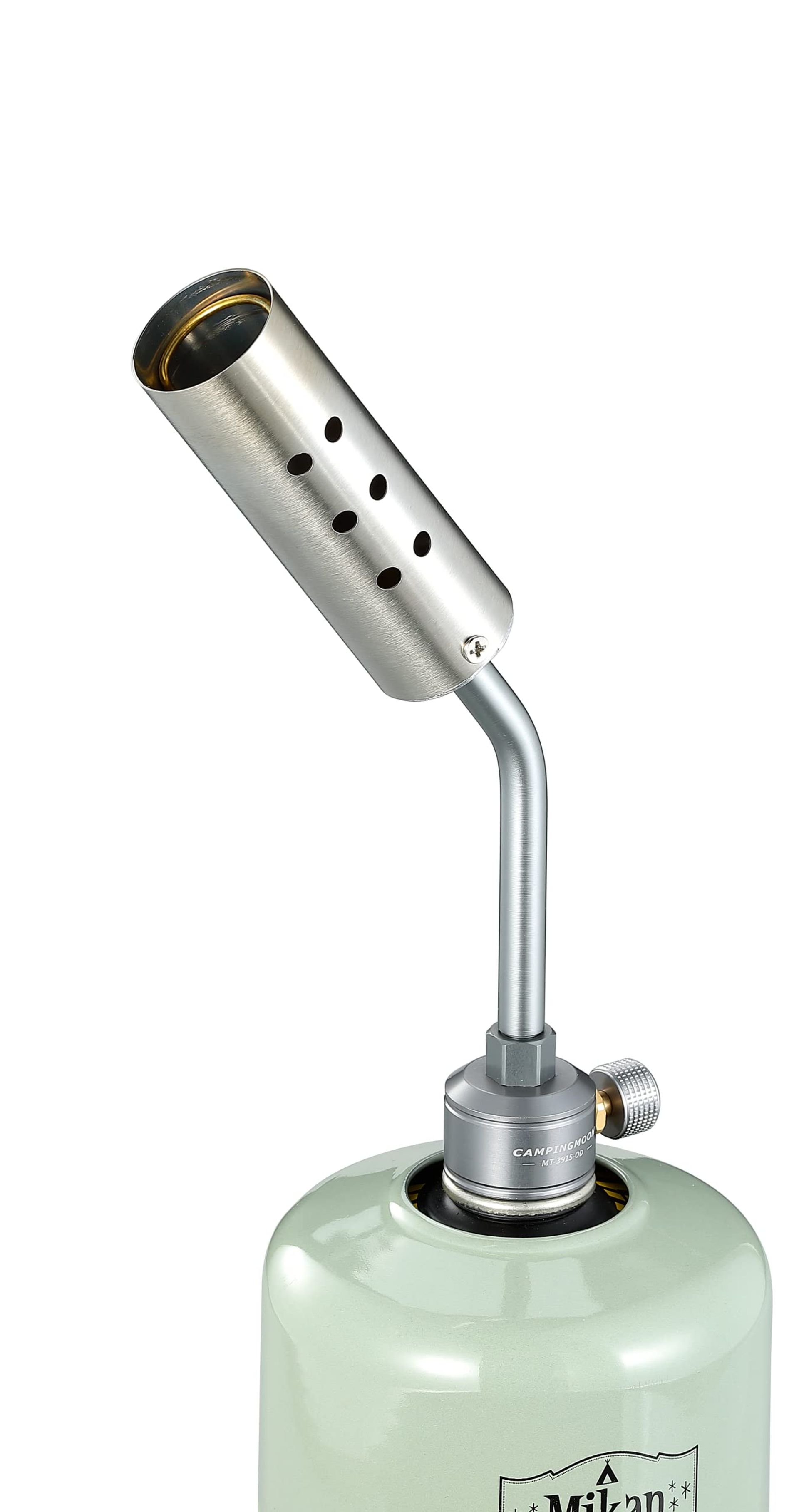 Butane Camping Torch Charcoal Starter Adjustable Flame Control for BBQ Campfire Fireplace - Silver MT-3915