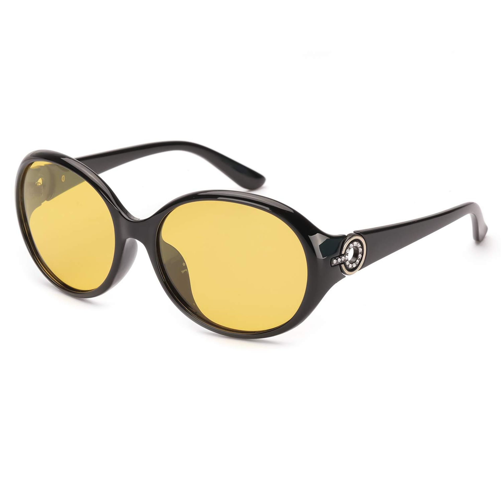 Women's Oversized Night-Vision Glasses Anti-Glare Polarised Driving Eyewear - Black-Yellow Z1