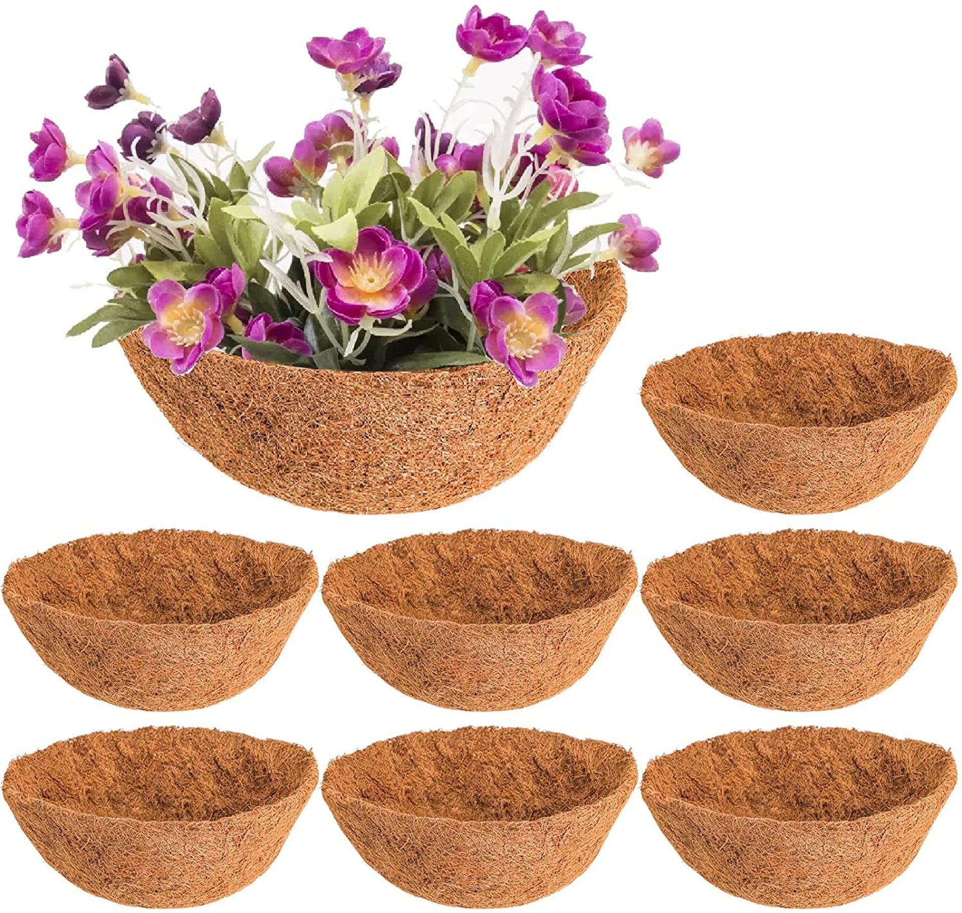 8 Pack Hanging Basket Liners Natural Coco Fibre Round Plant Pot Linings for Garden and Home Décor - Brown 12 Inch