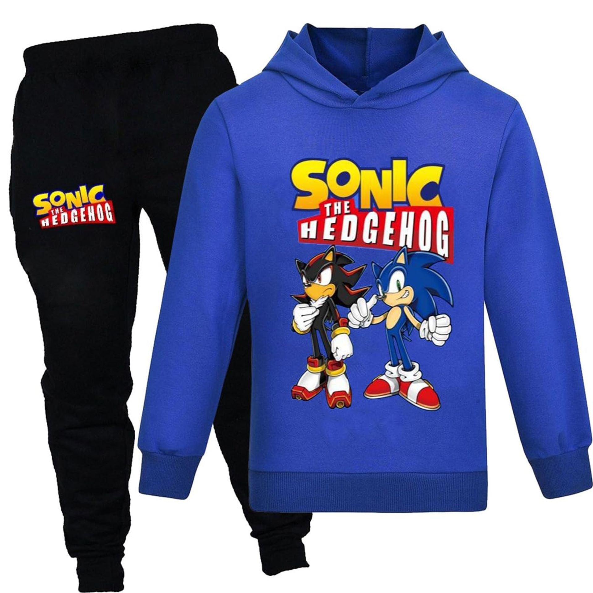 Kids Hoodie and Joggers Set Cartoon Hedgehog Print Long Sleeve Tracksuit - Blue 9-10 Years