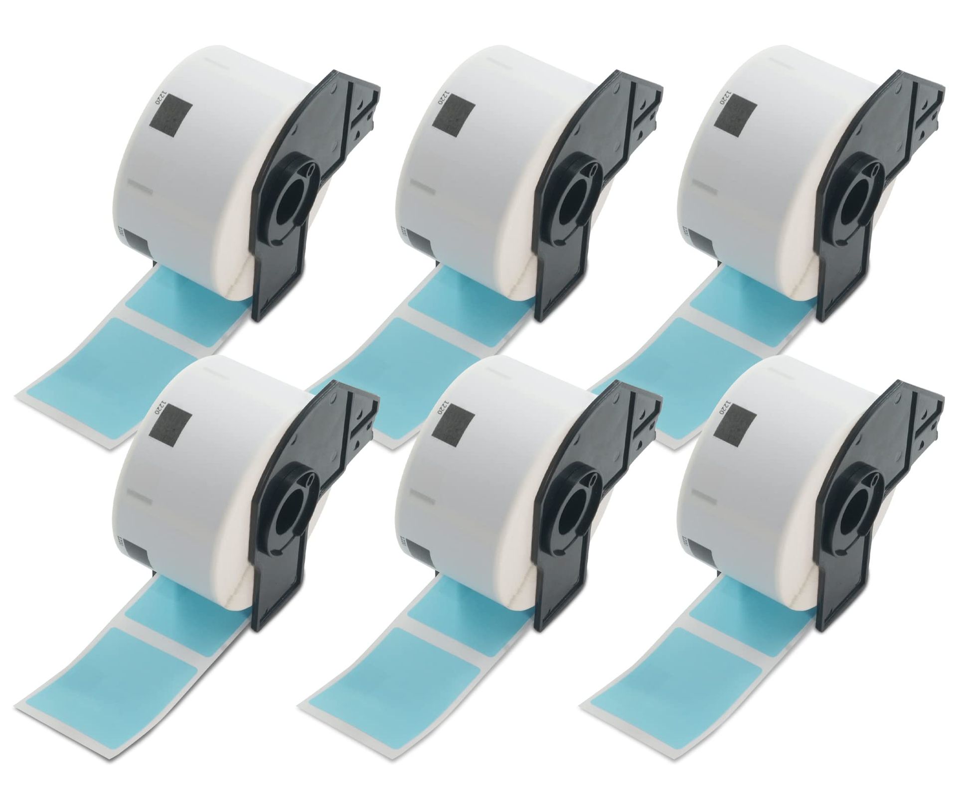Coloured Labels 39mm x 48mm for Brother QL Printers - 6 Rolls, Black on Blue