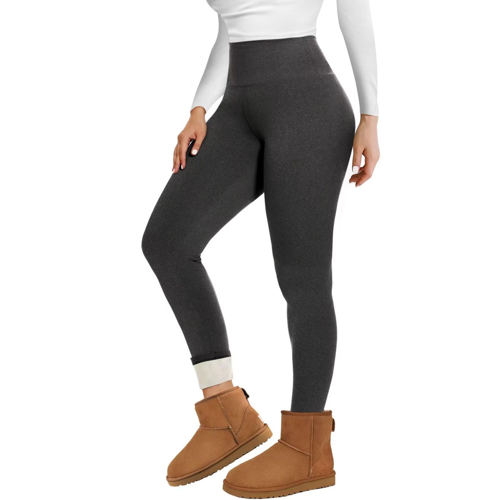 Women's Fleece Lined Leggings High Waisted Thermal Winter Pants - Dark Grey XL