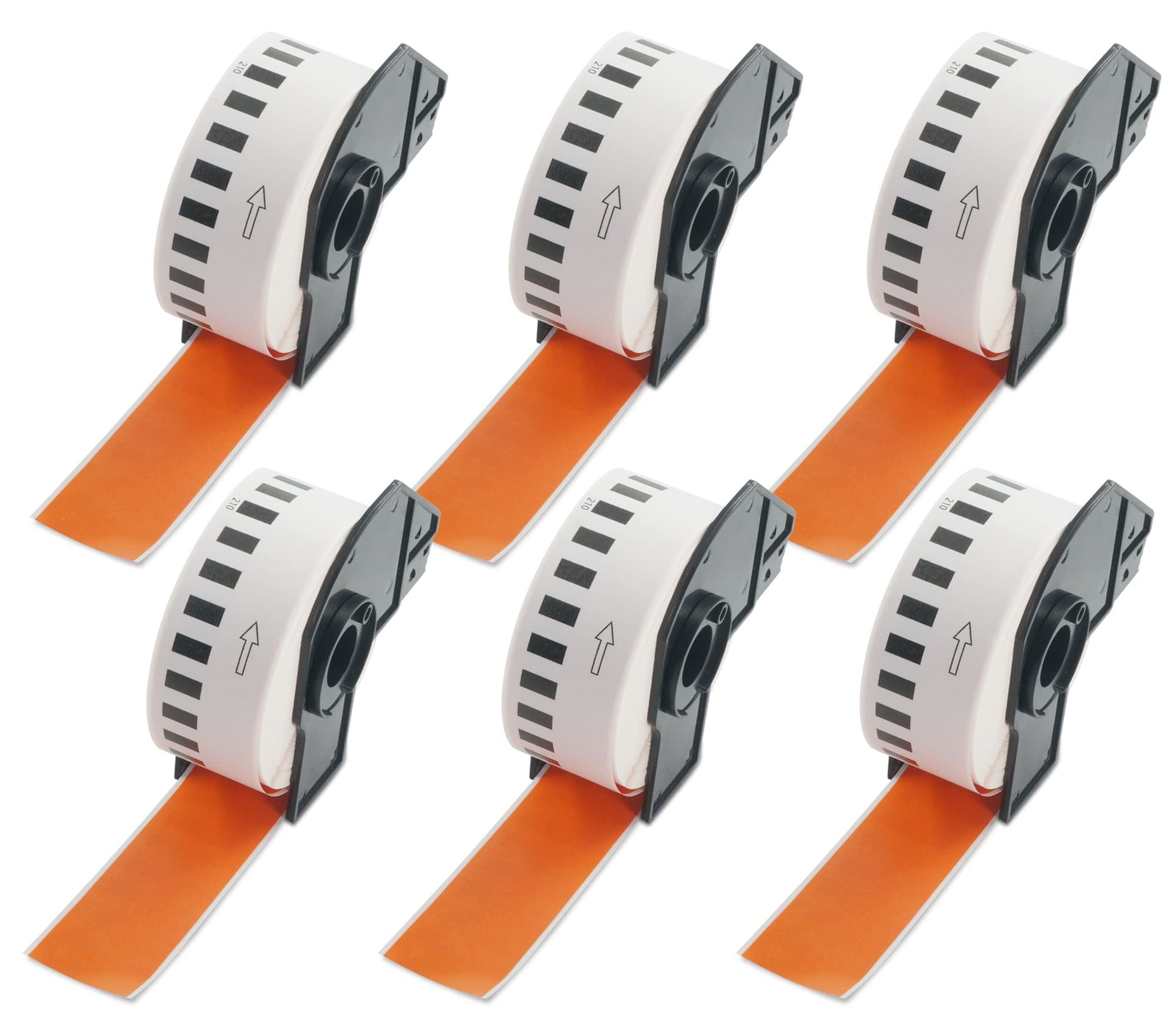 BETCKEY - 6 Rolls DK-22210 Orange Continuous Length Paper Labels Compatible with Brother, 29mm(W) x 30.48m(L), Black on Orange, 6 Colored Labels Using for Brother QL Label Printers