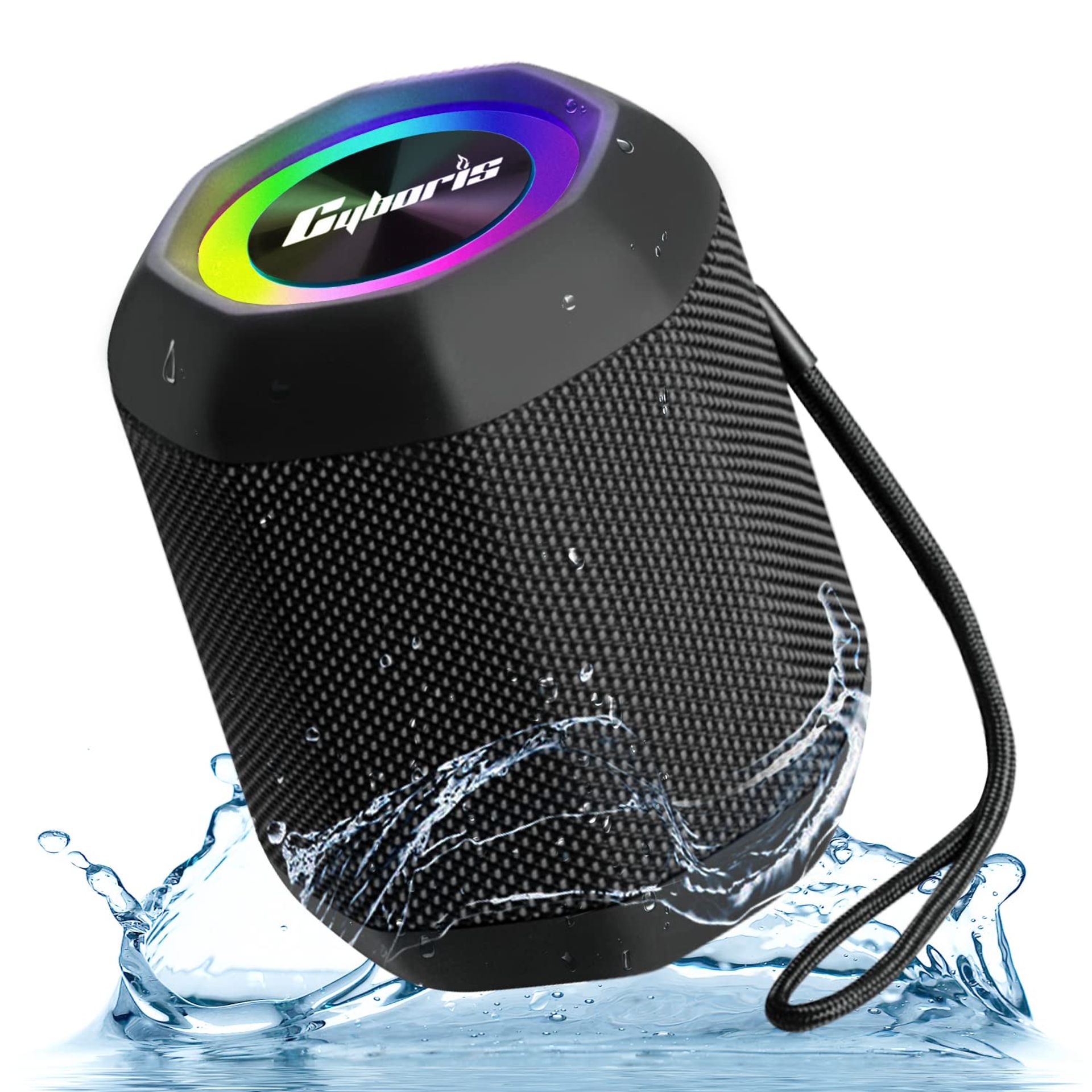 Portable Bluetooth Speaker with RGB Lights, IPX7 Waterproof, 15W Stereo Sound, Dual Pairing & 60ft Range for Home & Outdoor Use