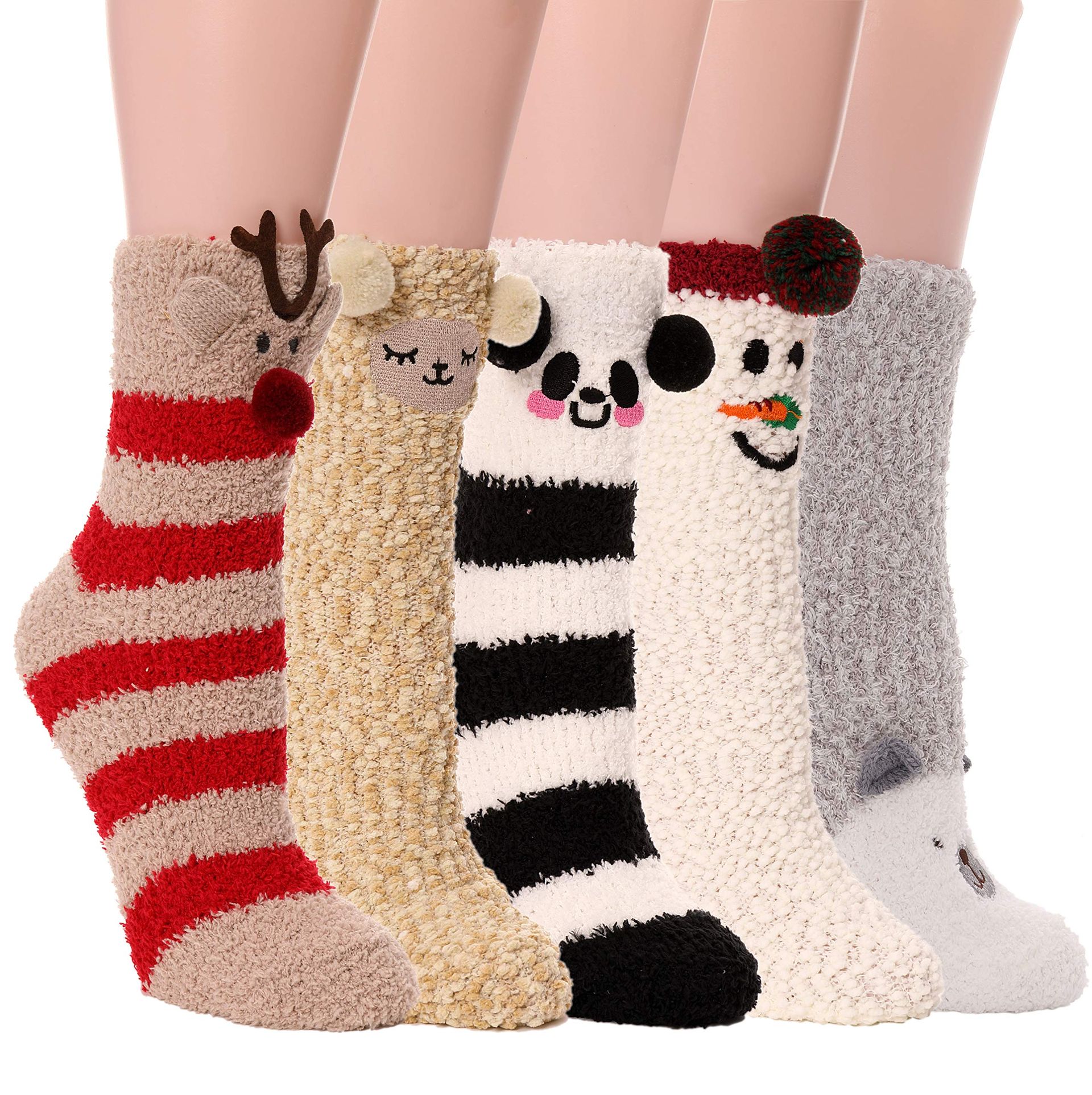 PROETRADE Women's Fluffy Animal Pattern Slipper Socks - Cosy, Warm, Plush Winter Gift