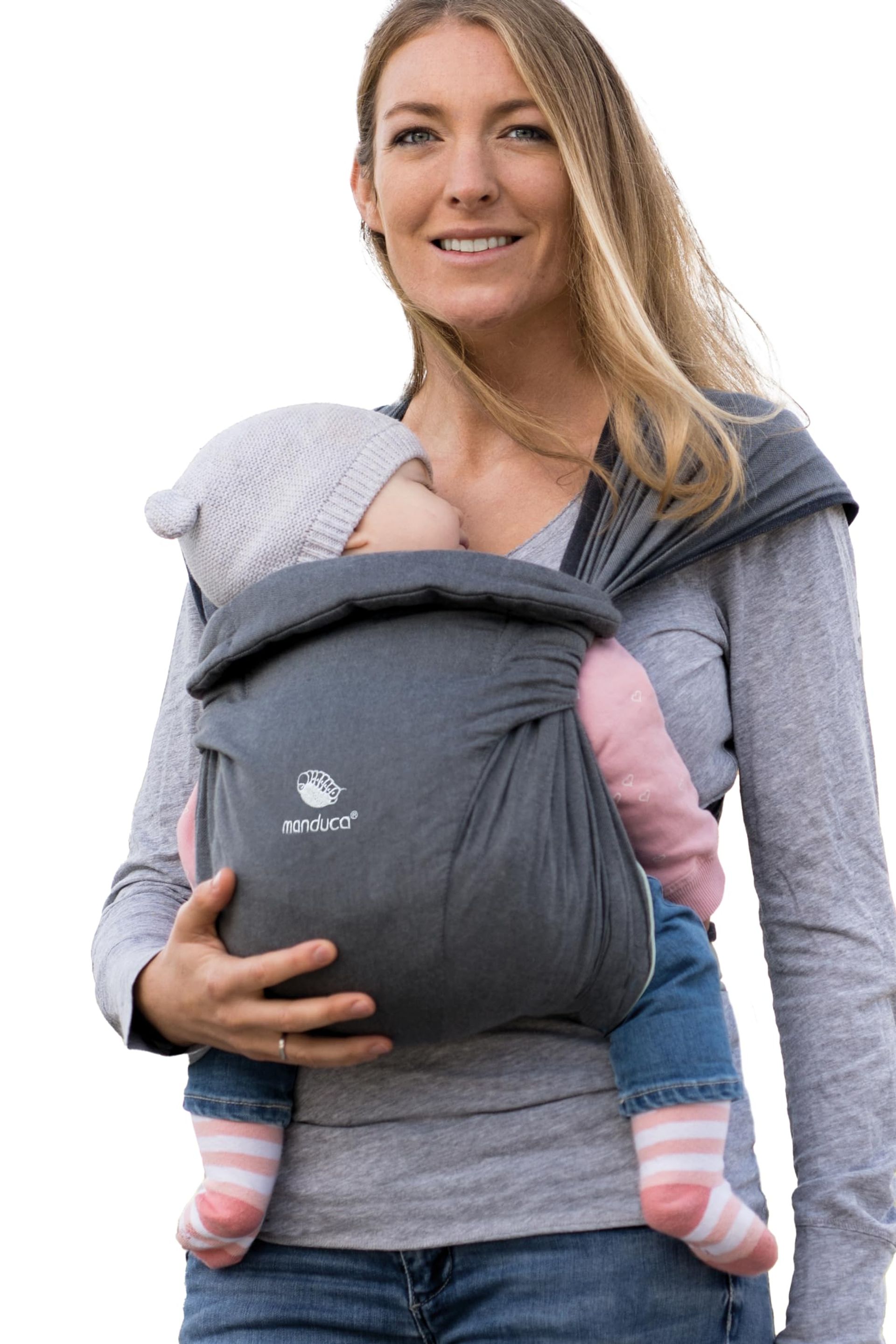 Baby Wrap Sling Carrier for Newborns Soft Organic Cotton Adjustable Support - Grey-Mint Twist Regular