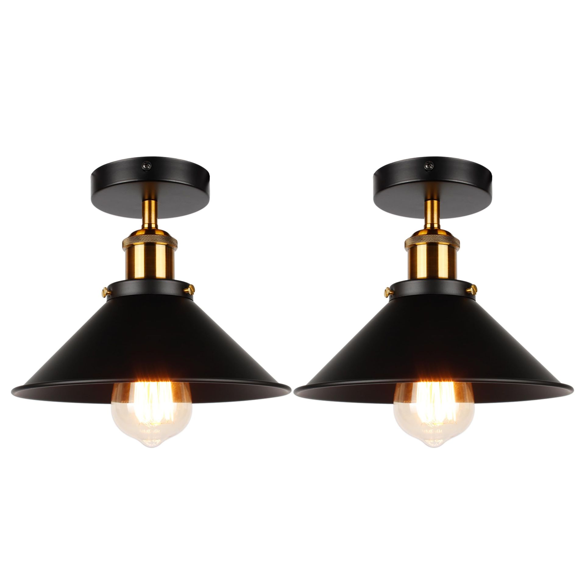 Vintage Retro Ceiling Lights Industrial Loft Style Metal Fixture for Living Room and Kitchen - Black 2 Pack