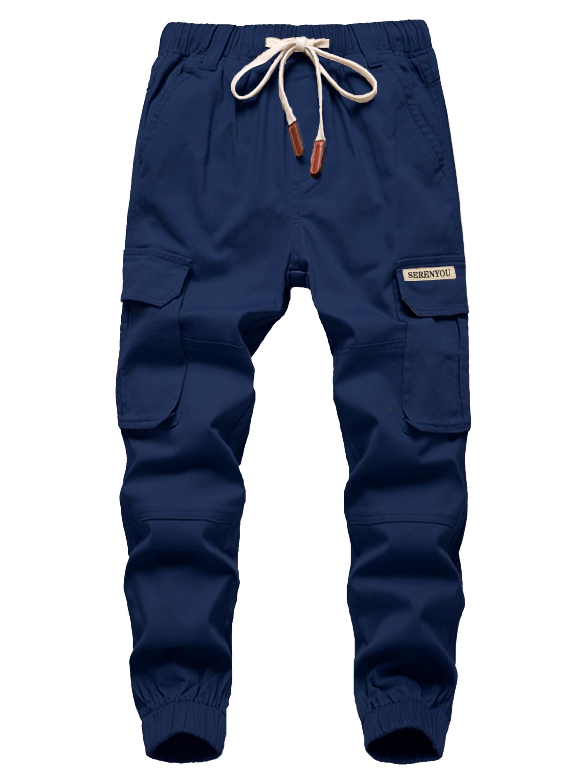 Boys Cargo Trousers Elastic Waist Joggers with Multi Pockets Durable Design - Navy 5-6 Years