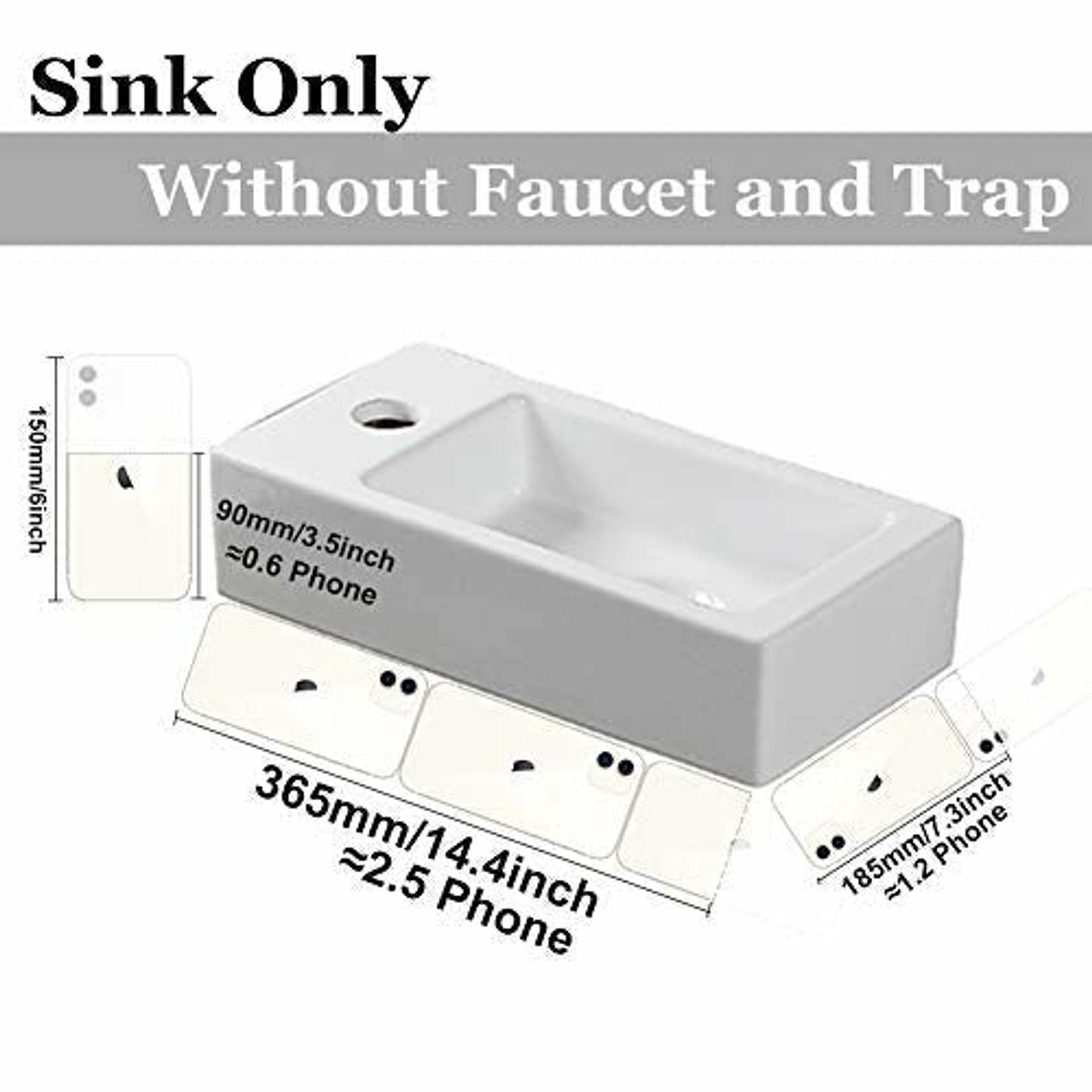 Creavit Small Compact Wall Hung Bathroom Basin Sink - 395mm X 233mm - White Ceramic - 1 Tap Hole