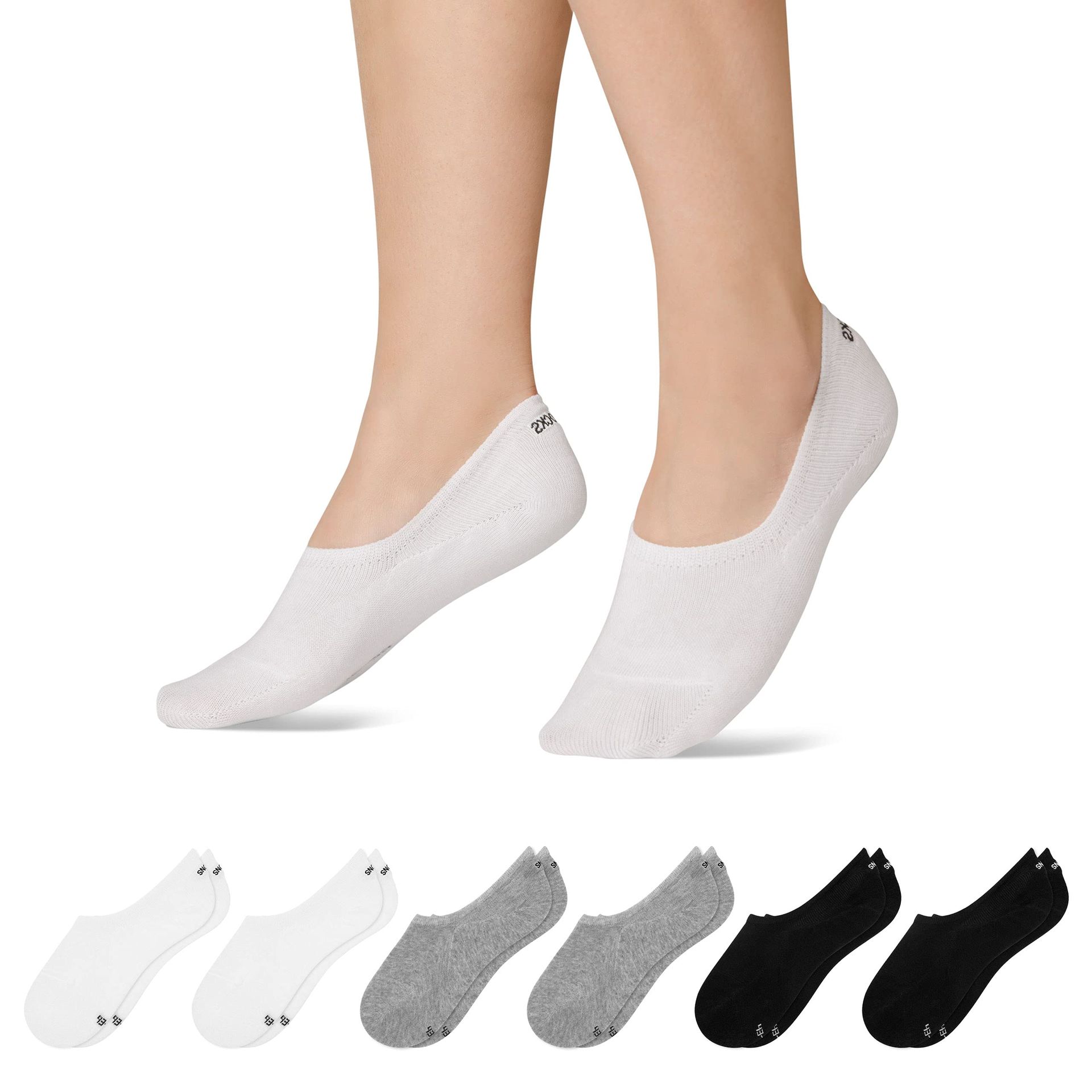 Unisex No Show Invisible Socks with Non-Slip Heel Grip Ideal for Loafers & Flats - Mix (Black/Light Grey Melange/White) Size 3-5