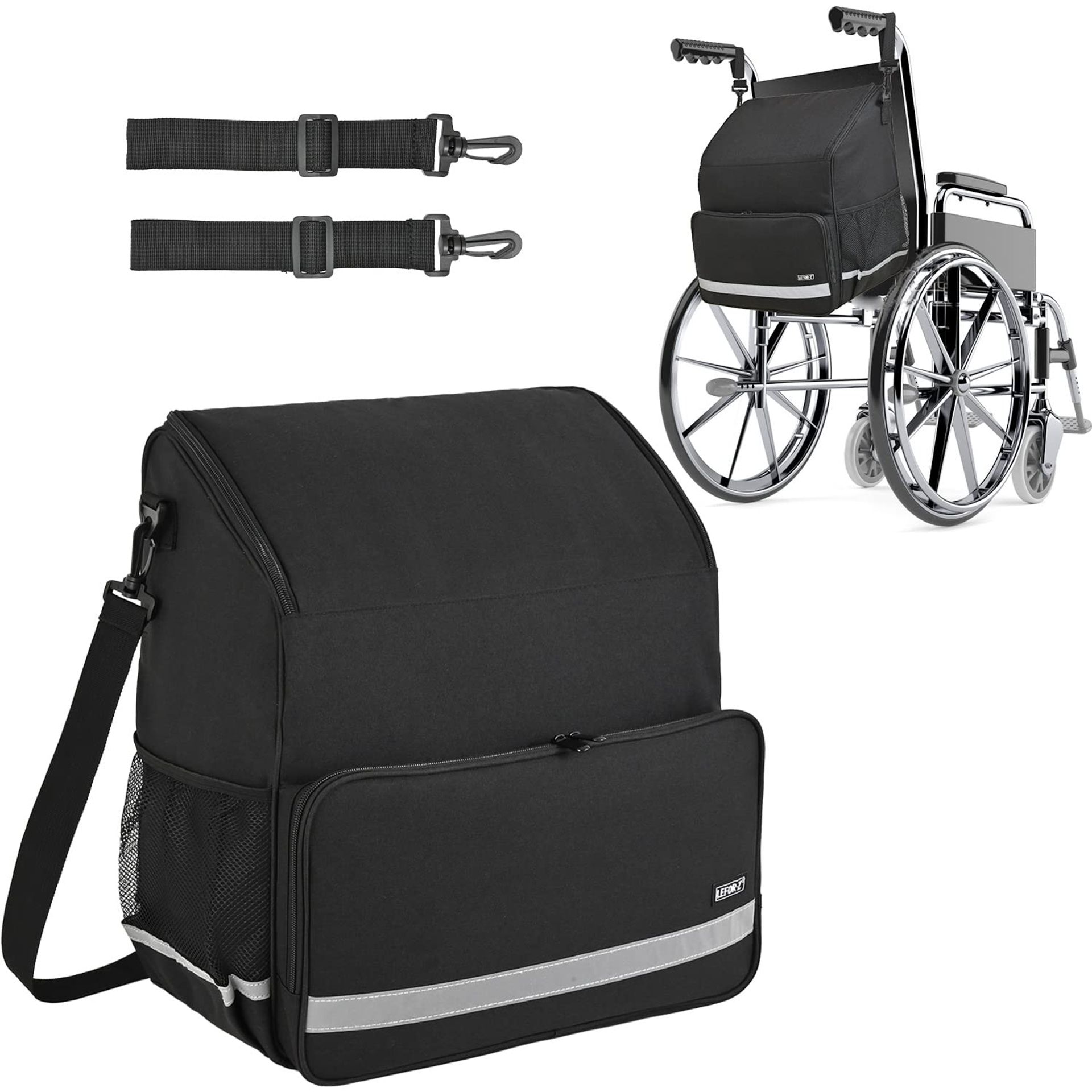 Wheelchair Backpack Organiser Bag with Multiple Pockets and Thermal Insulated Compartment for Adults and Seniors - Black L