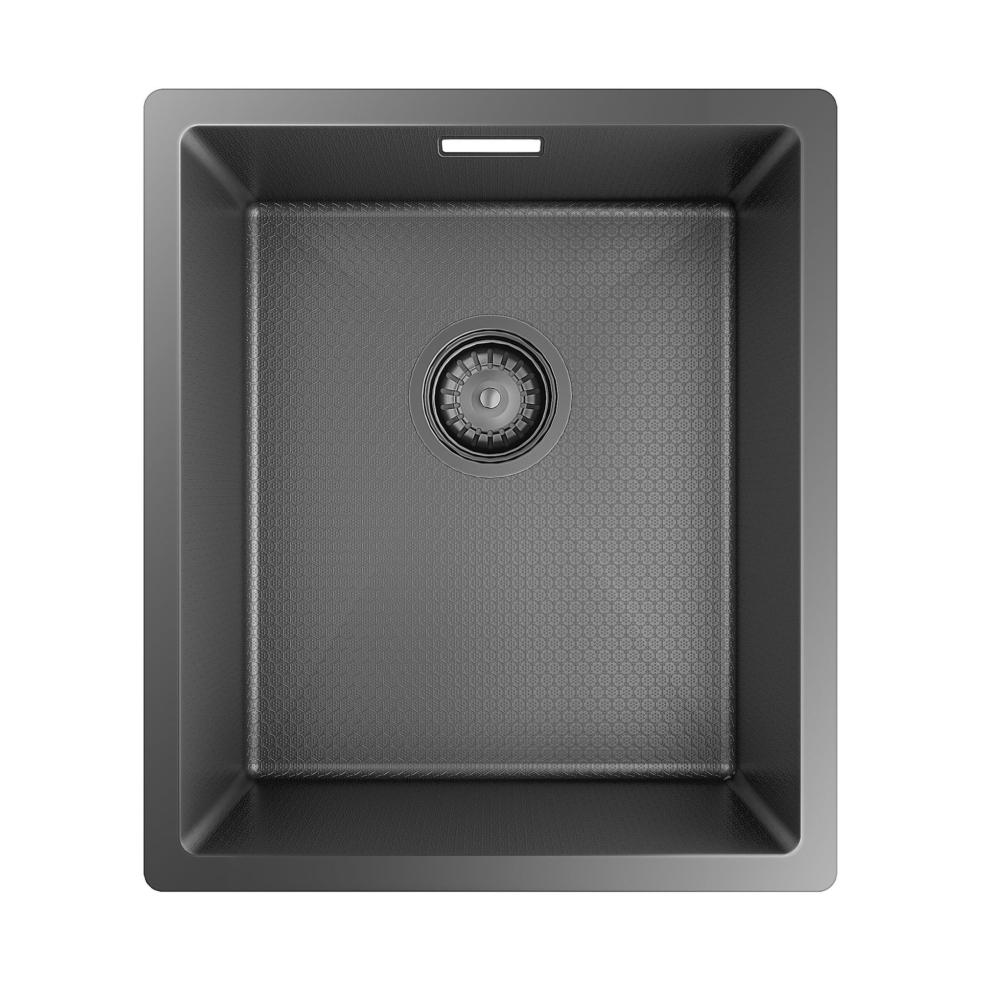 Honeycomb Embossed Stainless Steel Workstation Sink with Drainer, Overflow Kit and Noise Reduction - Black 38 x 44 cm