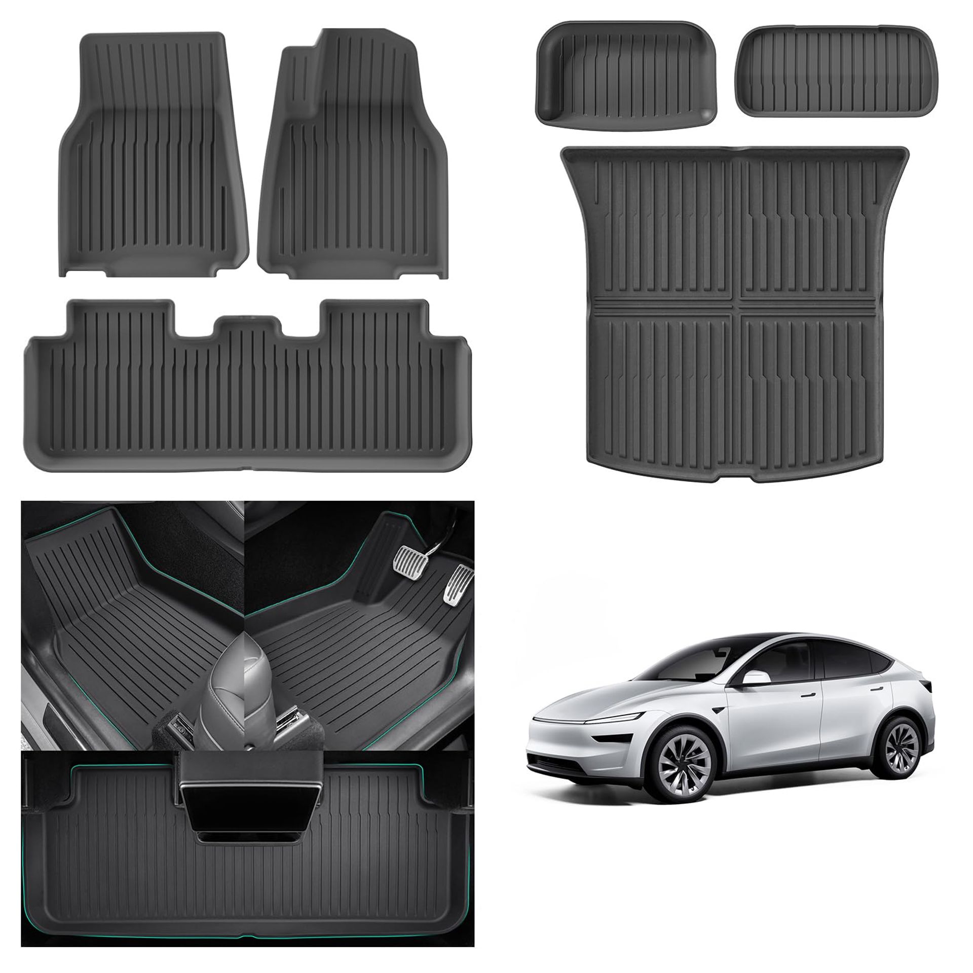 Tesla Model Y Floor & Boot Mats Full Set TPE All-Weather 3D Fit - Black 6 PCS (2025-)