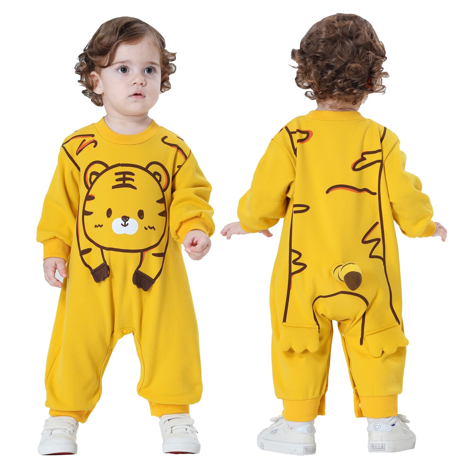 Doladola Toddler Cotton onesies Unisex Boys Girls One Piece Long Sleeve Romper with 3D Tail Baby Jumpsuit Infant Spring Fall Bodysuit (18-24 Months, Tiger)