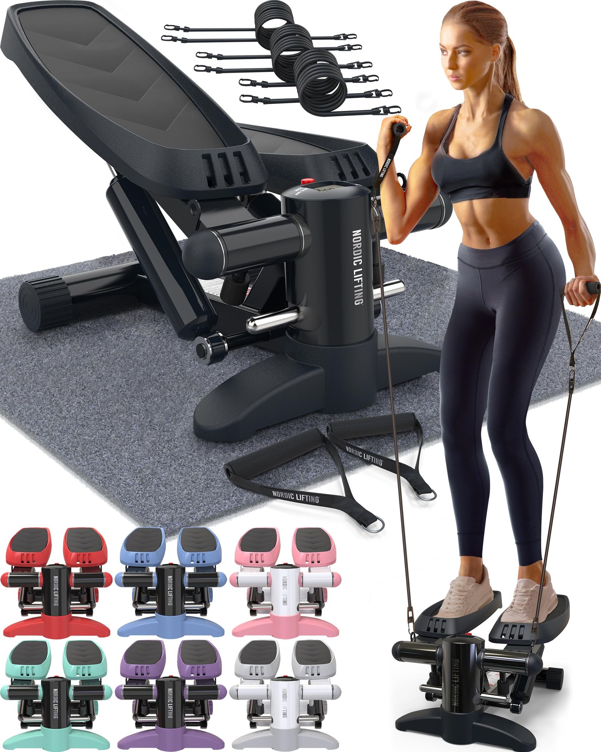 Mini Stepper Exercise Machine with LCD Monitor & Resistance Bands for Home Fitness