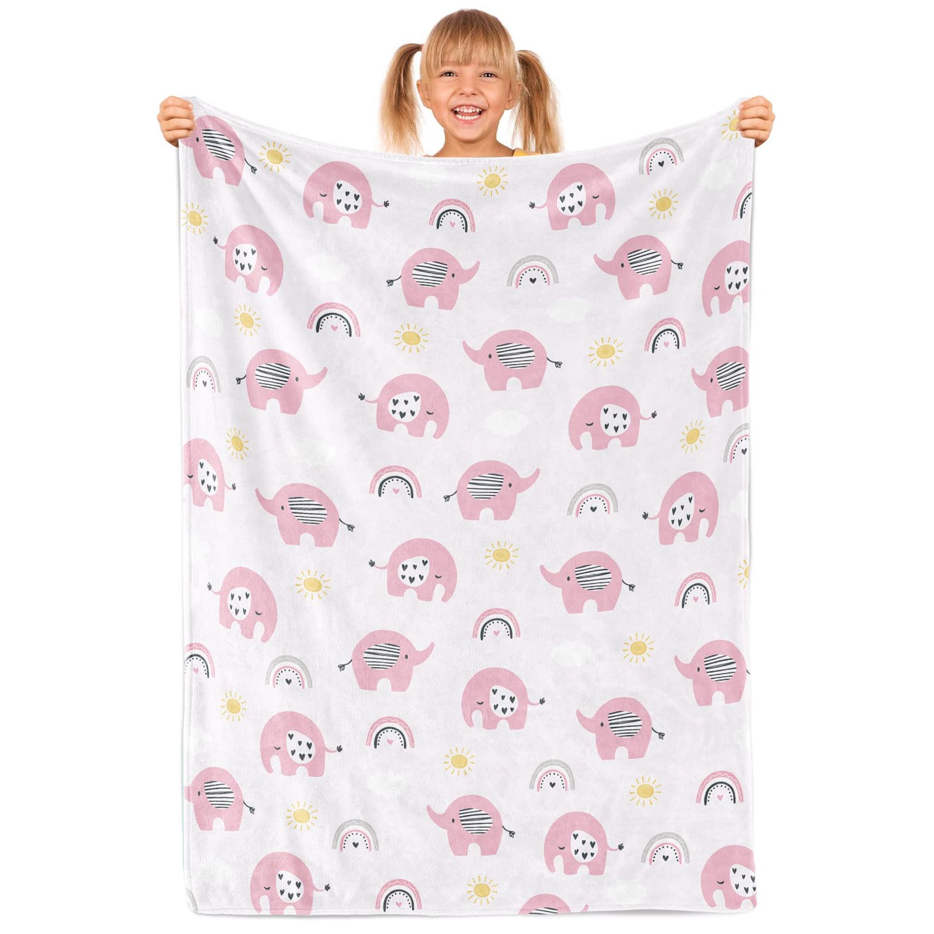 Elephant Baby Blanket, Rainbow Cloud Sun Elephant Gift Blanket, Pink Elephant Throw Blanket, Gift Blanket for Boys Girls, Blankets in Living Room Bedroom, Birthday Gifts for Kids Newborns, 50" x 60"