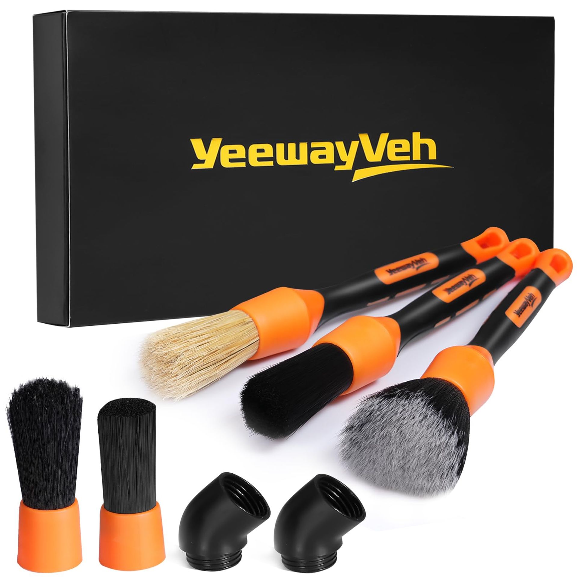 5-Piece Car Detailing Brush Set with Boars Hair & Ultra Soft Bristles for Interior & Exterior Cleaning